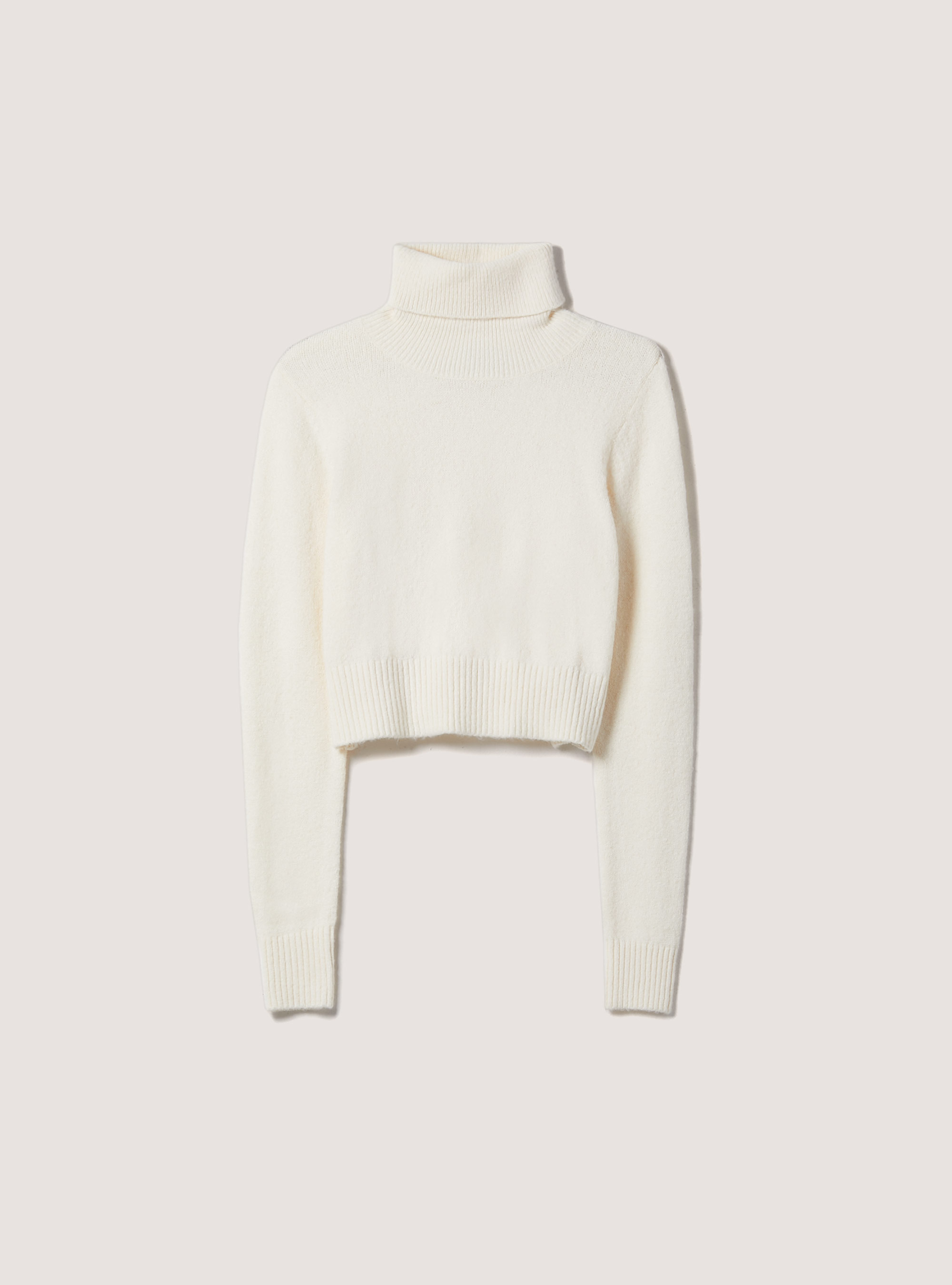 Pullover morbido cropped a collo alto, WH1 OFF WHITE
