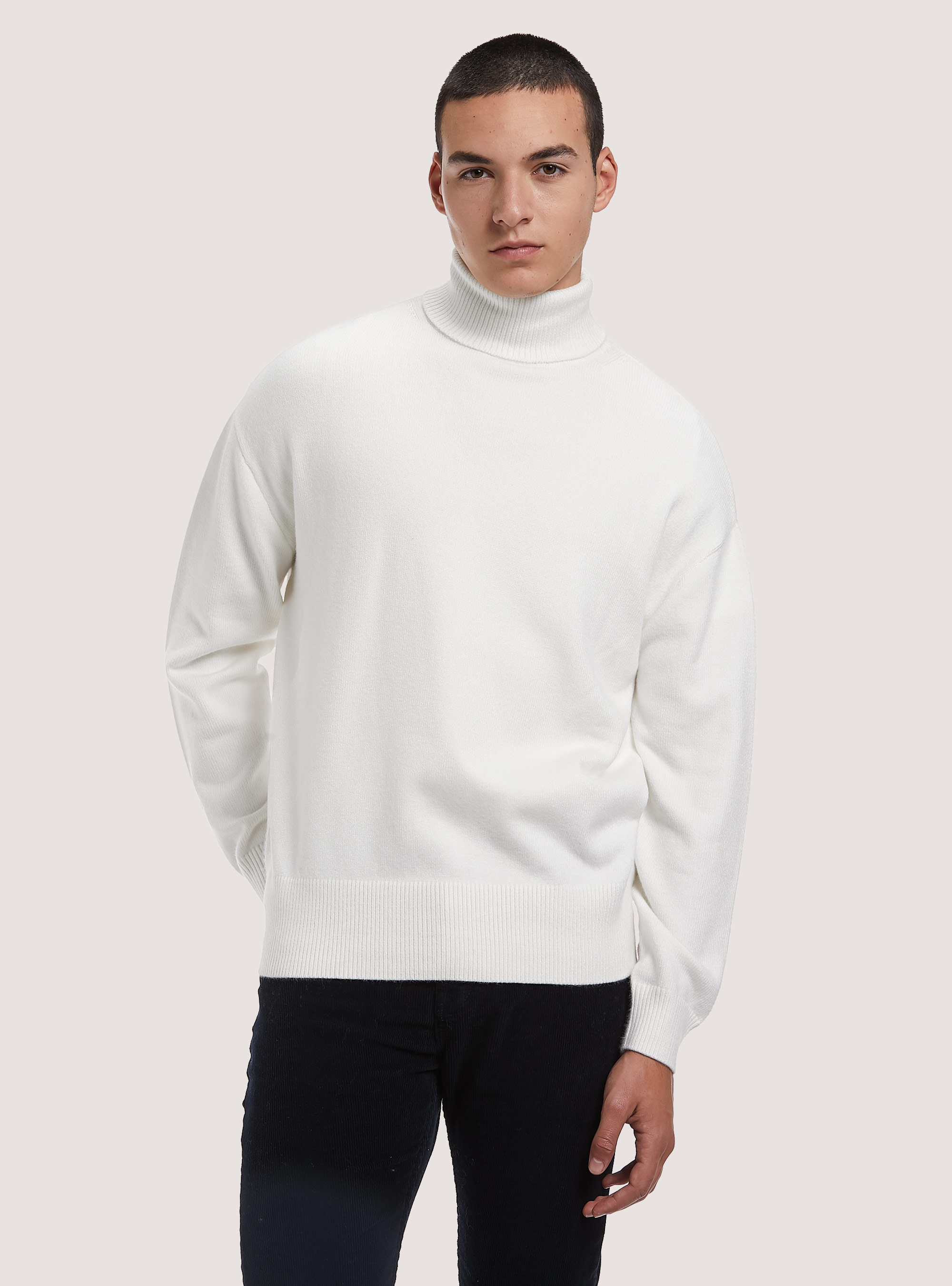 Pullover morbido collo alto boxy fit elasticizzato, WH2 WHITE
