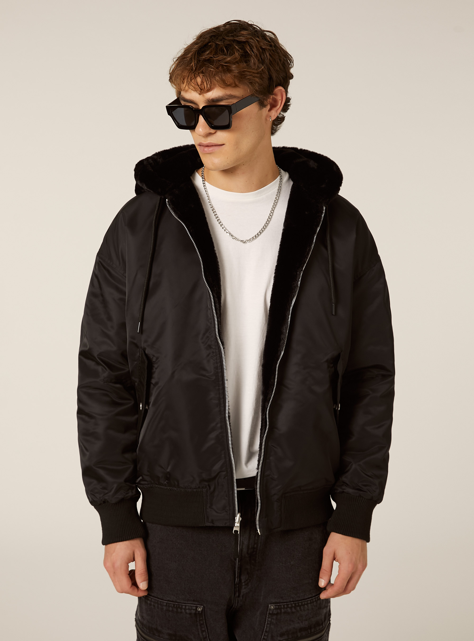 Double-sided jacket with hood, BK1 BLACK