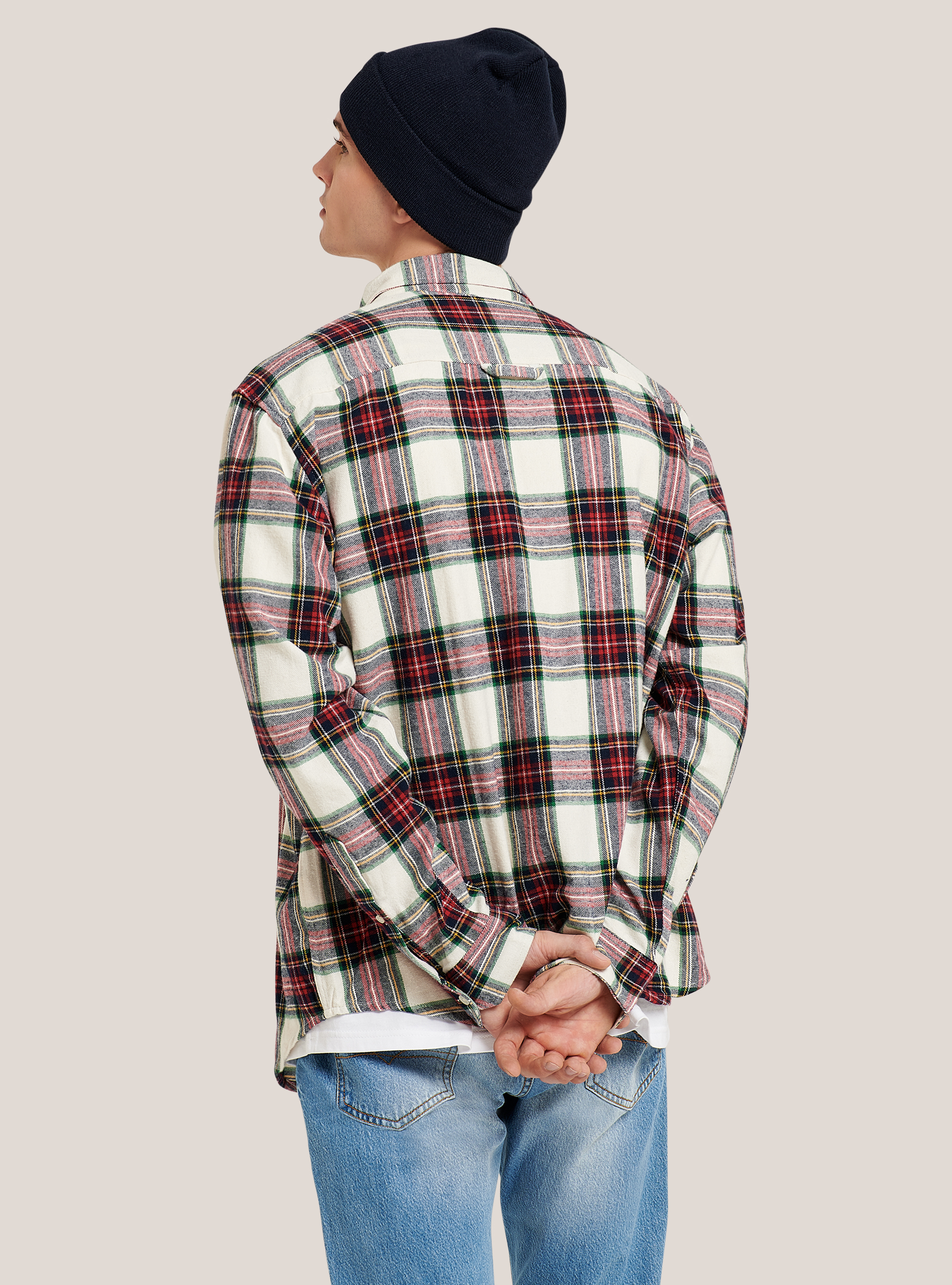 Checked flannel shirt, WHITE