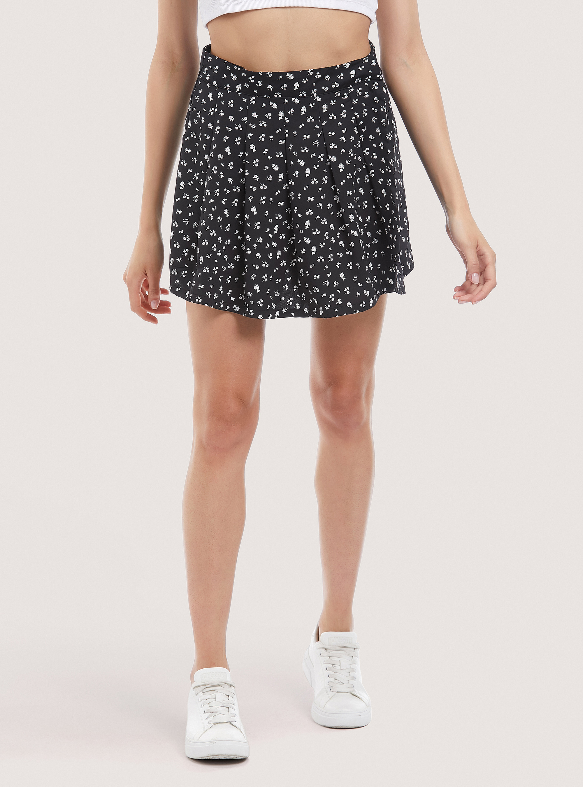 Floral Print Skort, BLACK