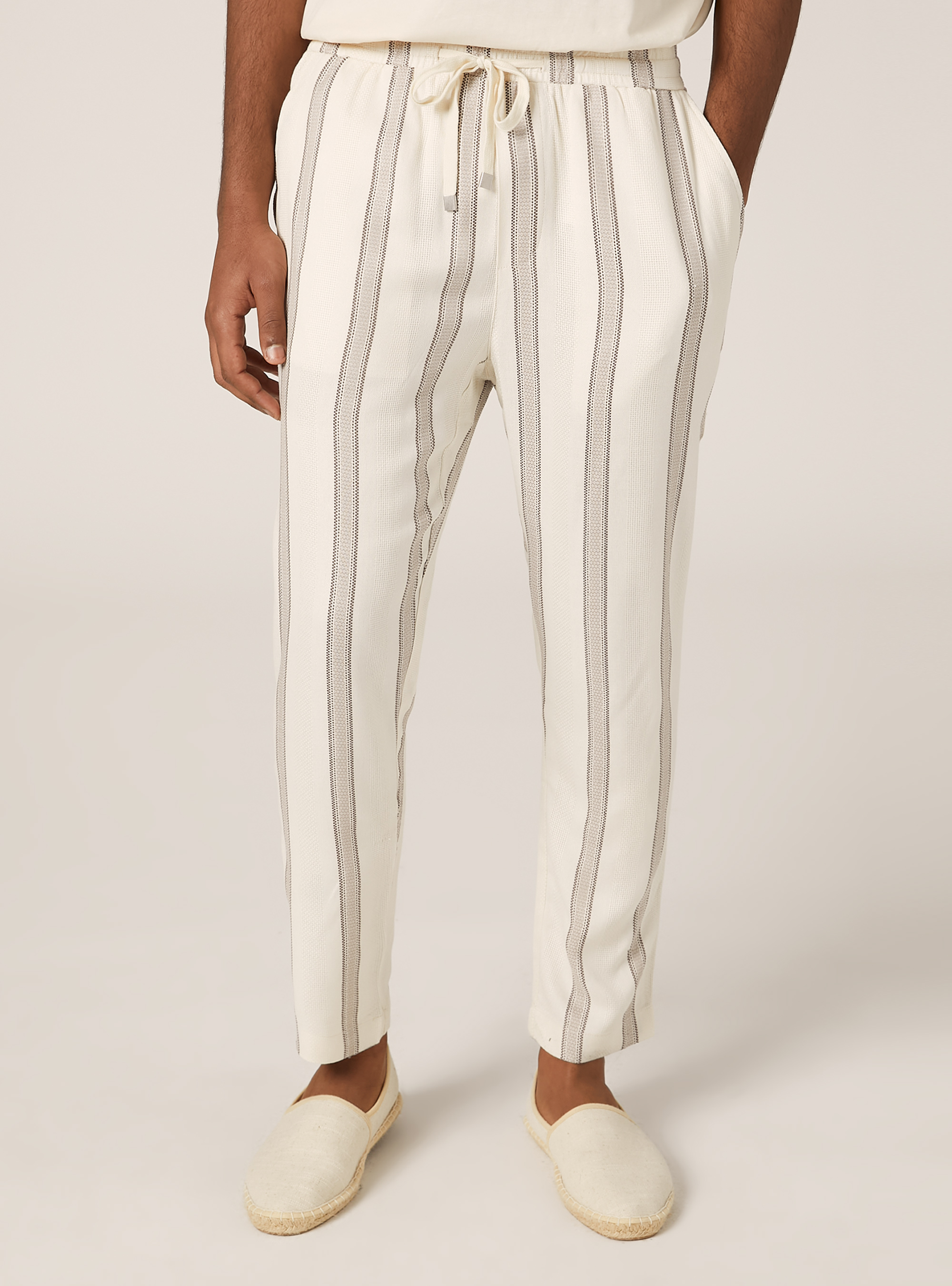 Pantalón de rayas con textura, CR3 CREAM LIGHT