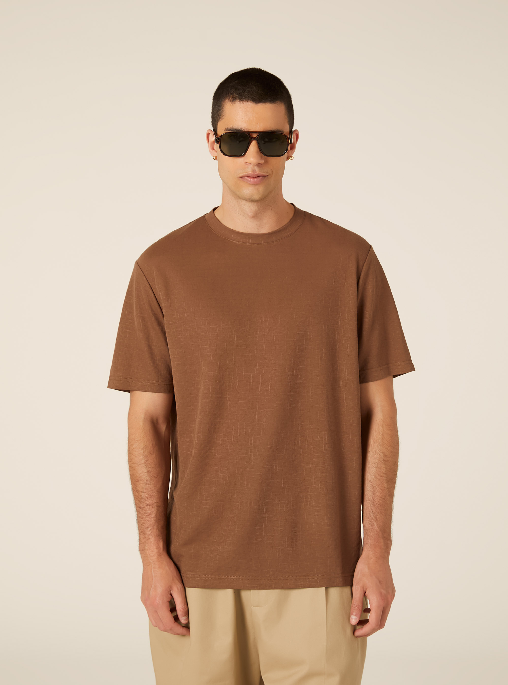 Boxy Fit Textured T-Shirt, BR2 BROWN MEDIUM