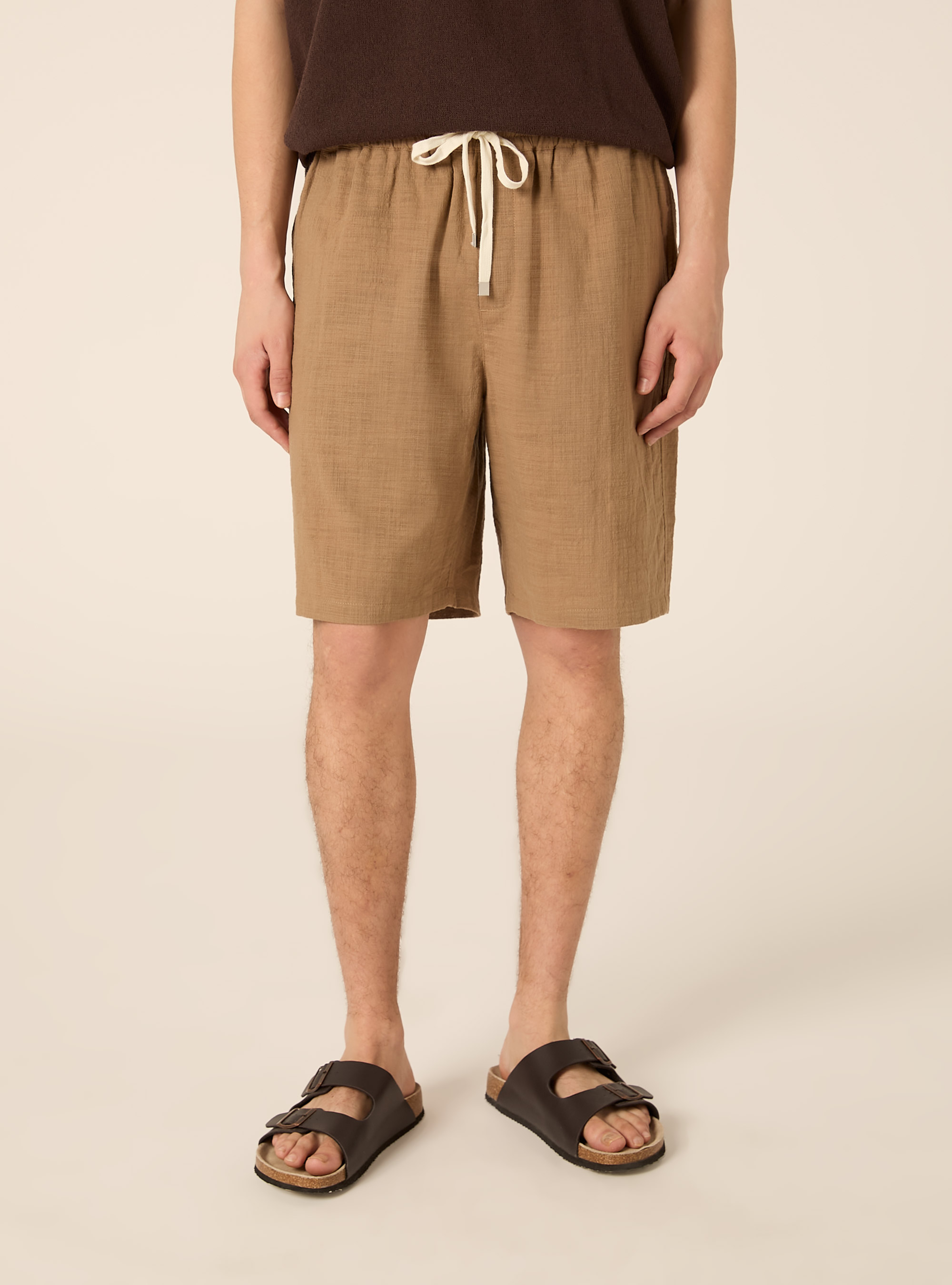 Bermuda in cotone con laccio in vita, BR2 BROWN MEDIUM