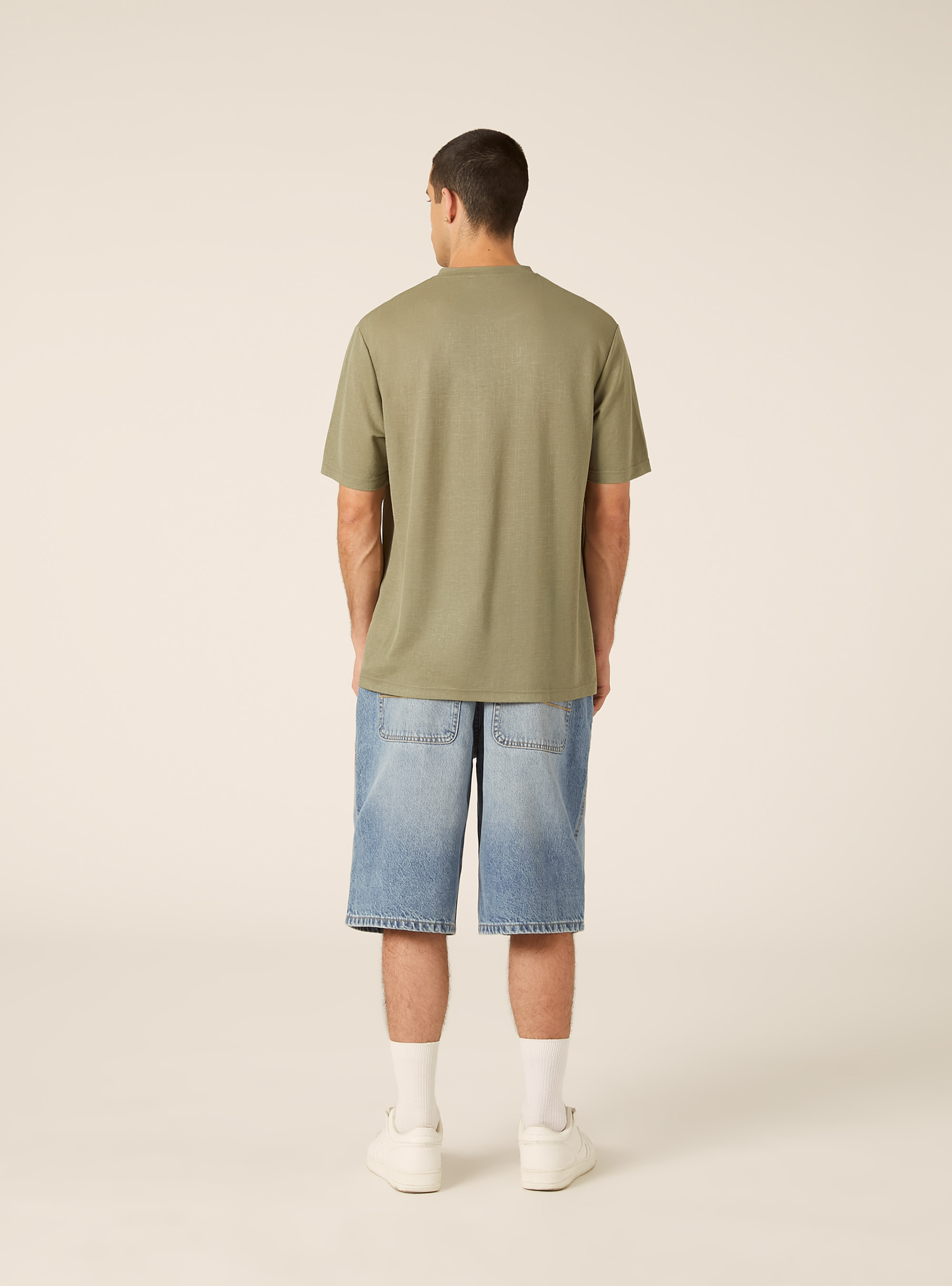 Boxy Fit Textured T-Shirt, KY2 KAKY MEDIUM