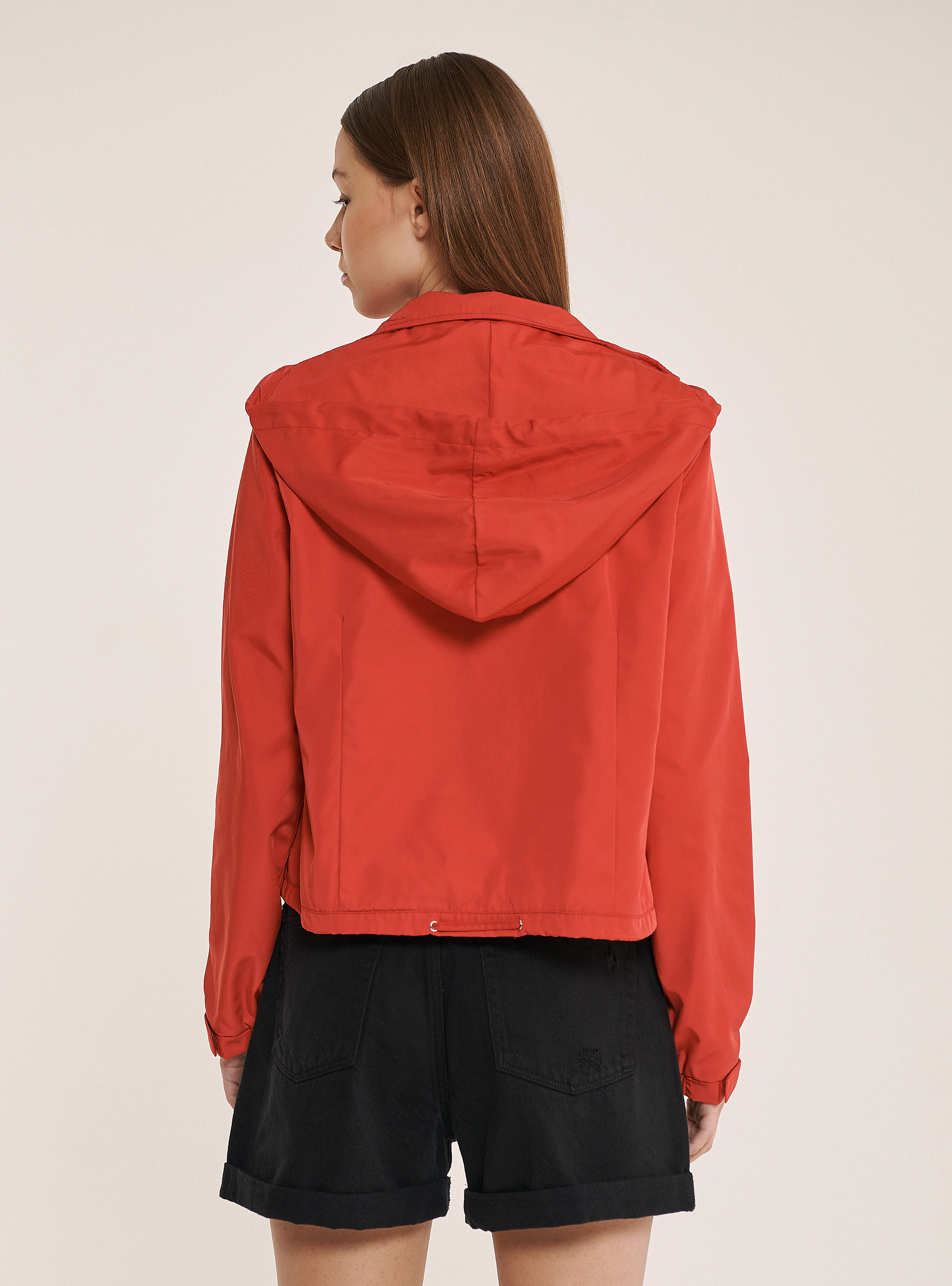 Solid colour windproof cropped jacket, C3344 RED