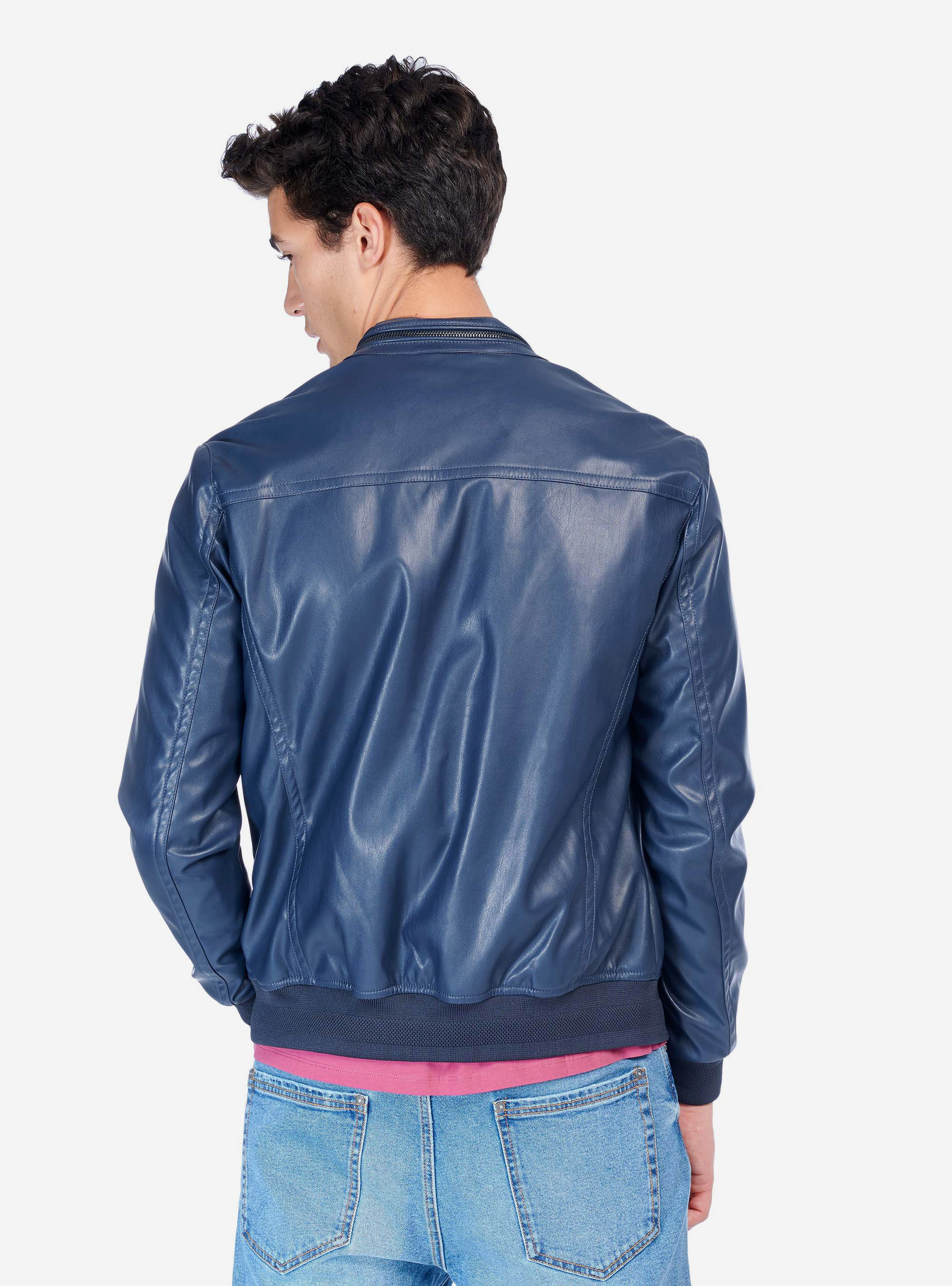 JACKET FAKE LEATHER, BLUE NAVY