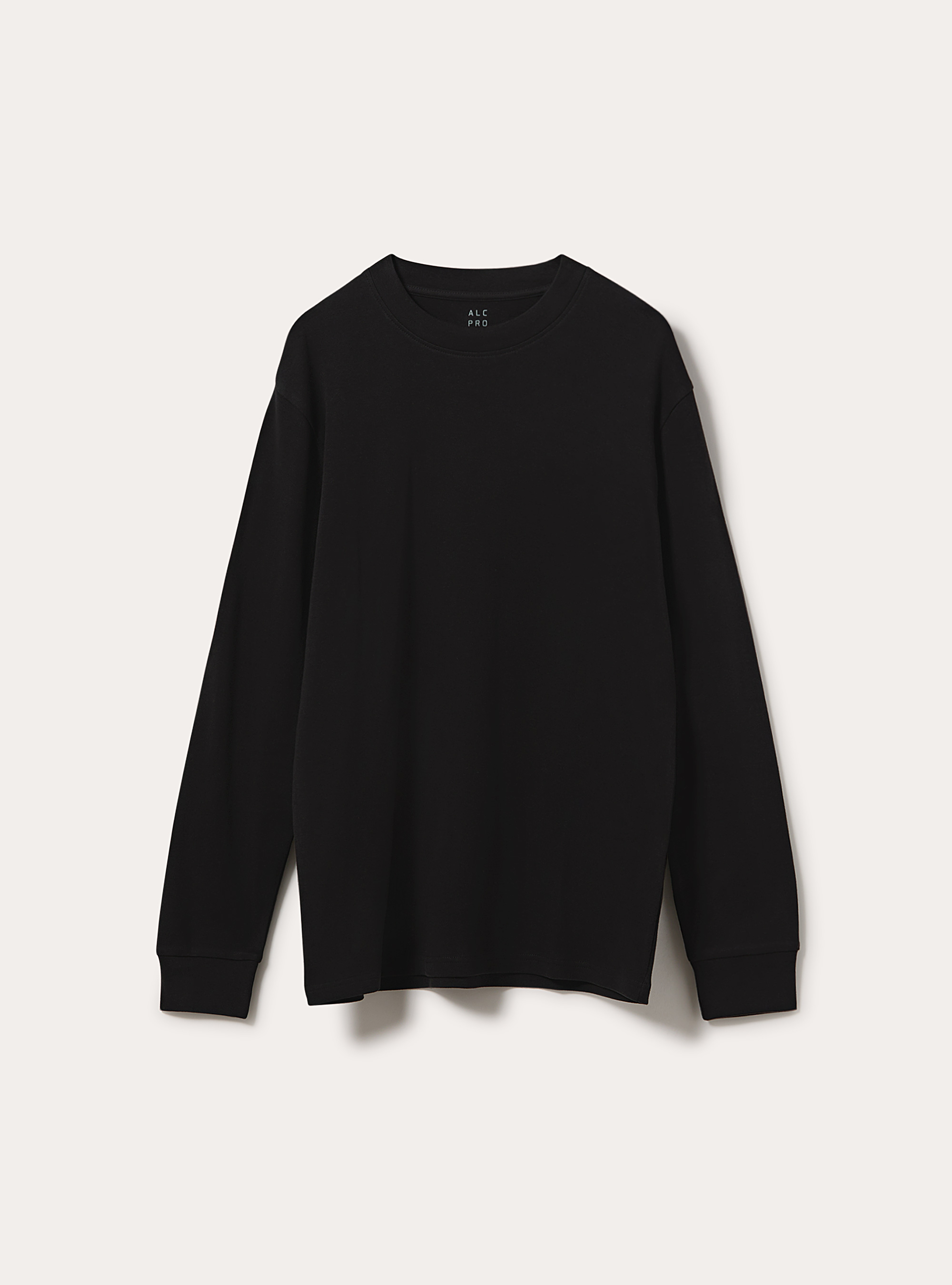 Maglia girocollo maniche lunghe interlock, NERO