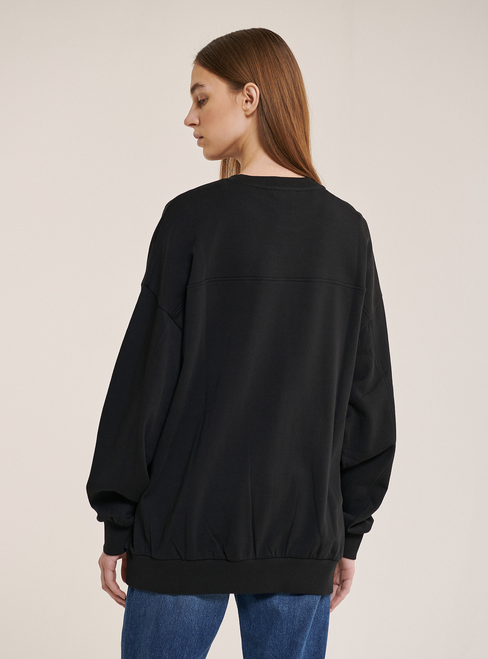 Felpa oversize in 100% cotone, NERO