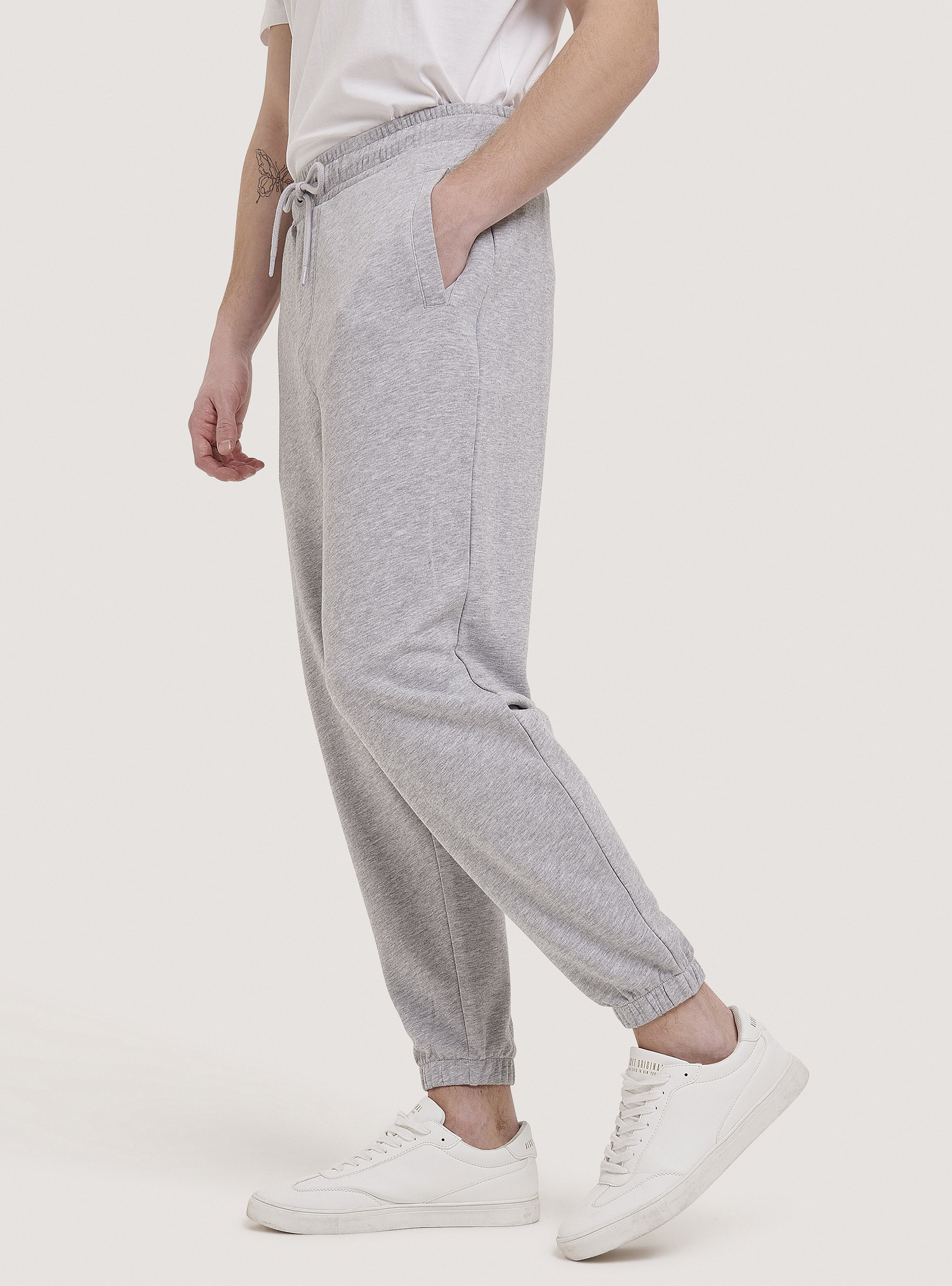 Pantalones jogger básicos de algodón, GRIS CLARO MELANGE