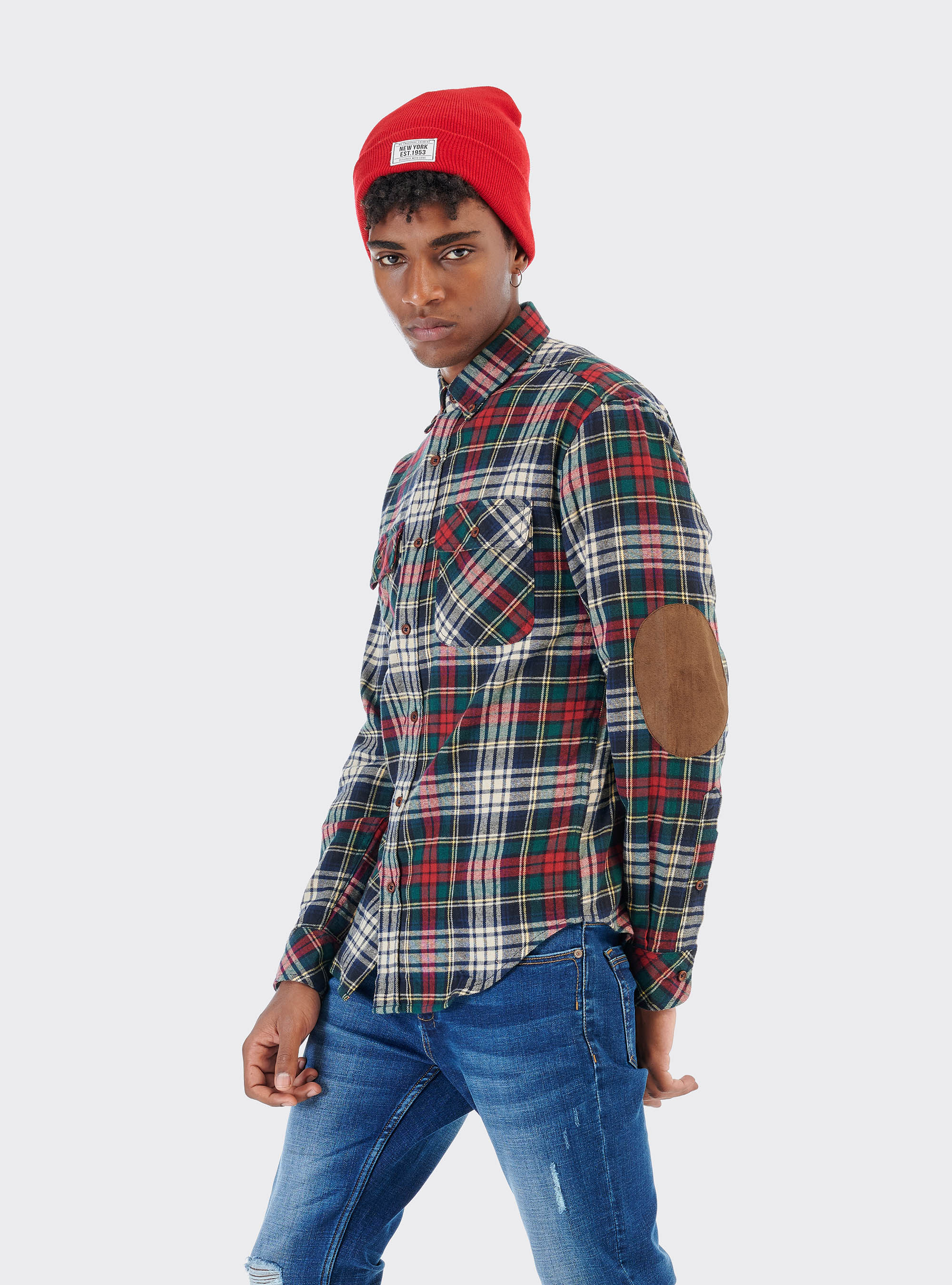 Camisa de cuadros de algodón sostenible, C086 MILK