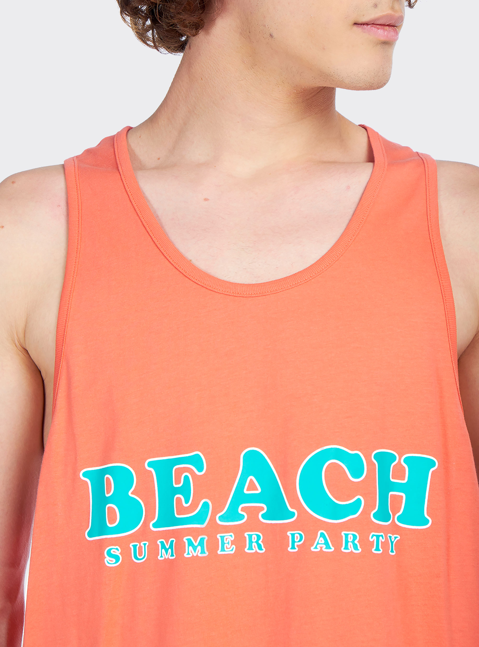 Canotta long e oversize fit con stampa lettering, C0040 CORAL