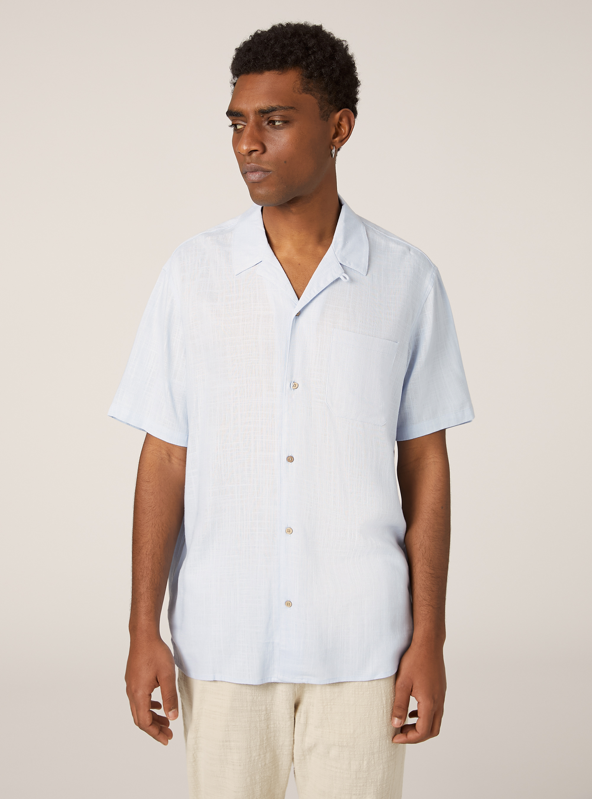 Hemd aus Leinenmischung mit Bowlingkragen, AZ2 AZURE MEDIUM