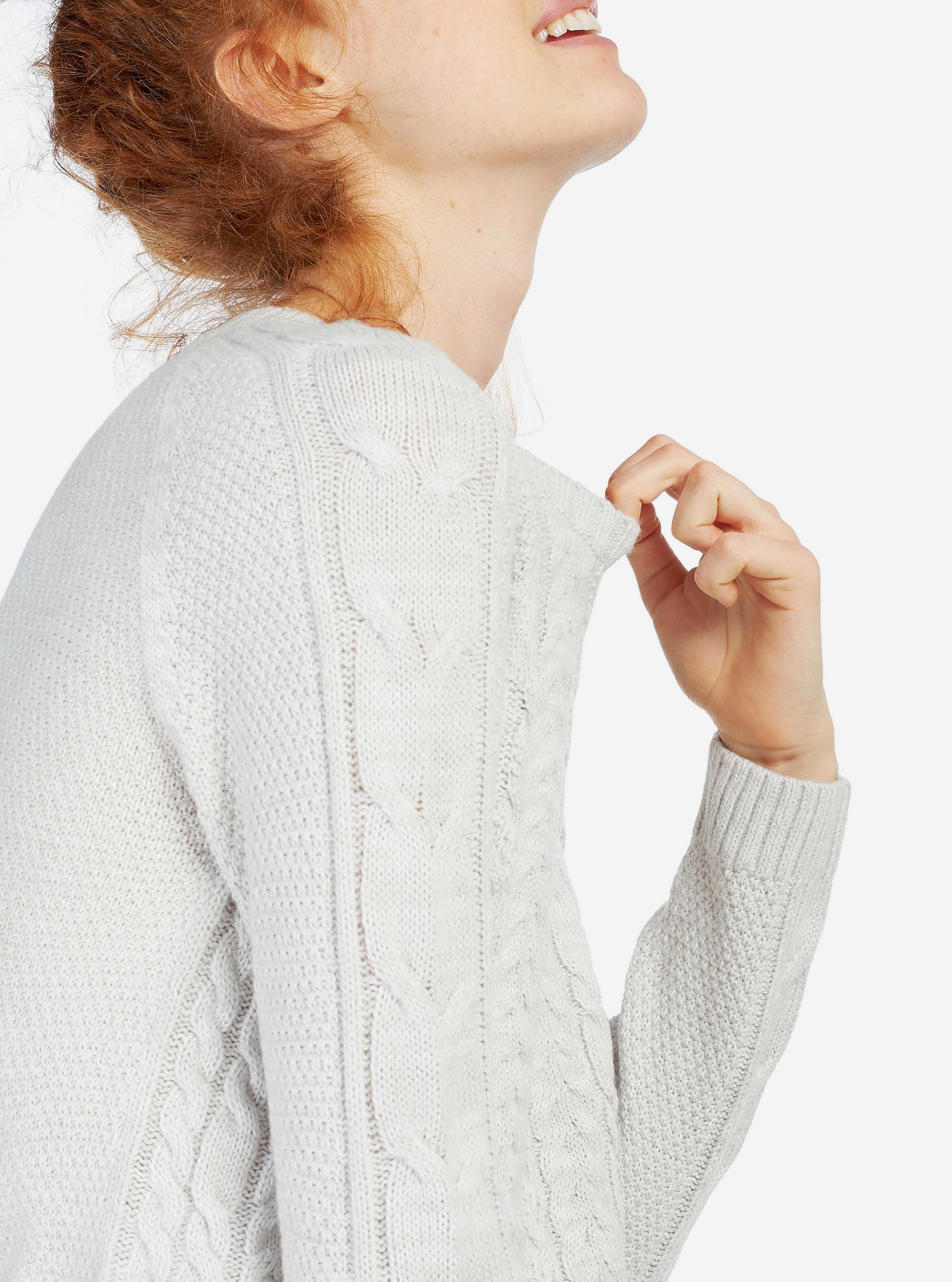 WIDE SWEATER WITH WIDE NECK AND BRAIDED WORKMANSHIP, PEARL