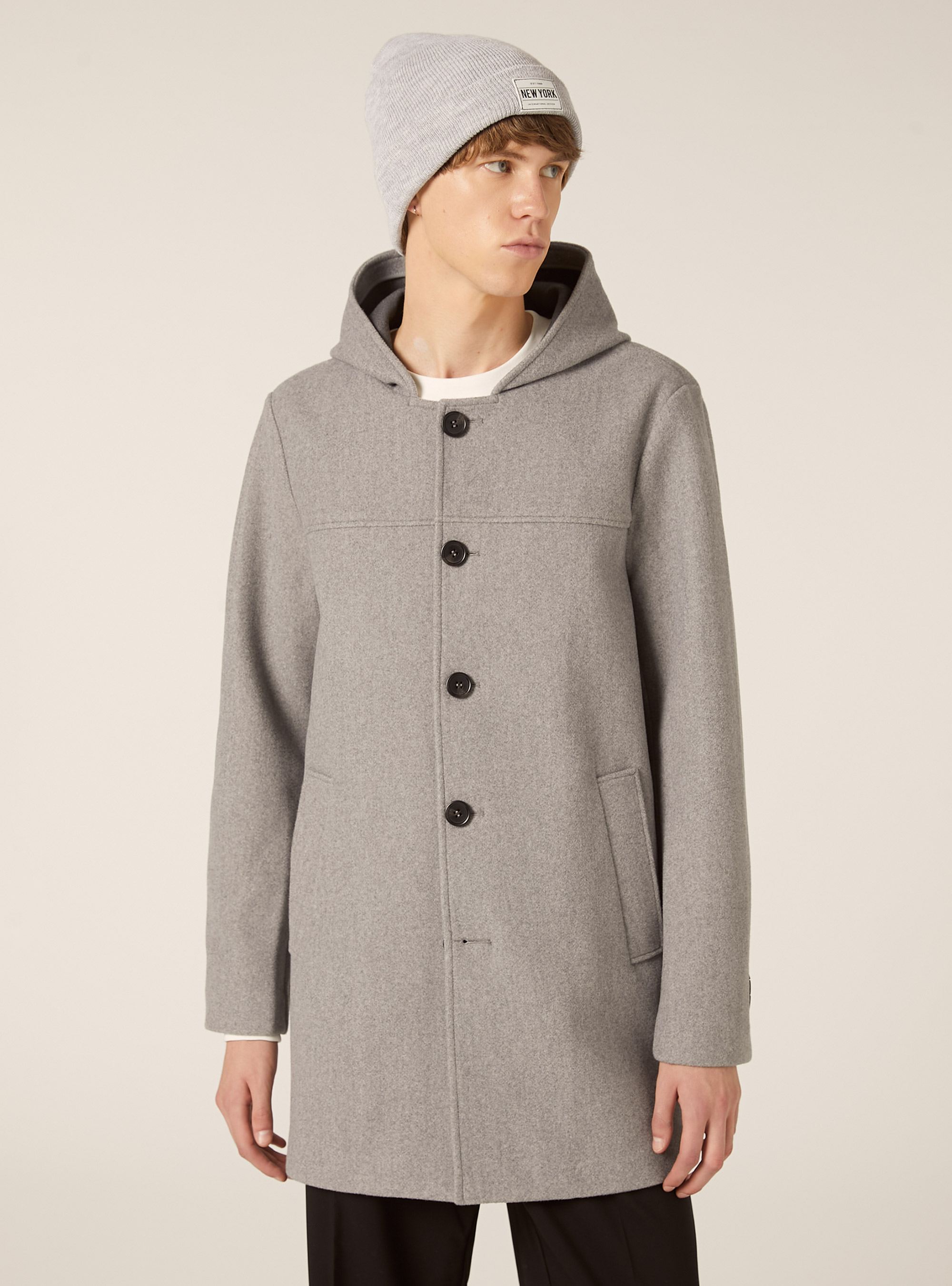Unlined coat with hood, MGY3 GREY MEL LIGHT