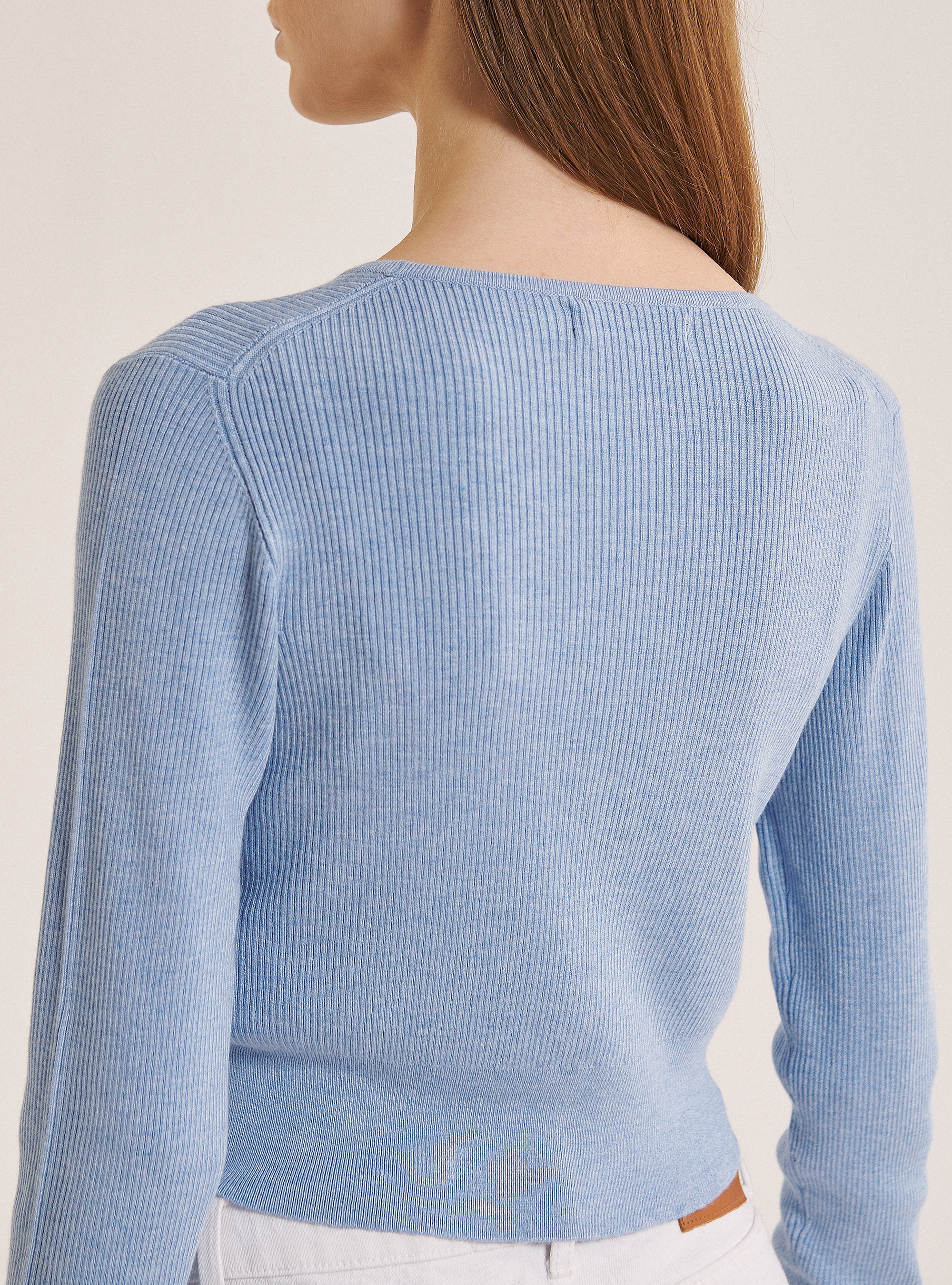 Cropped rib cardigan, AZURE