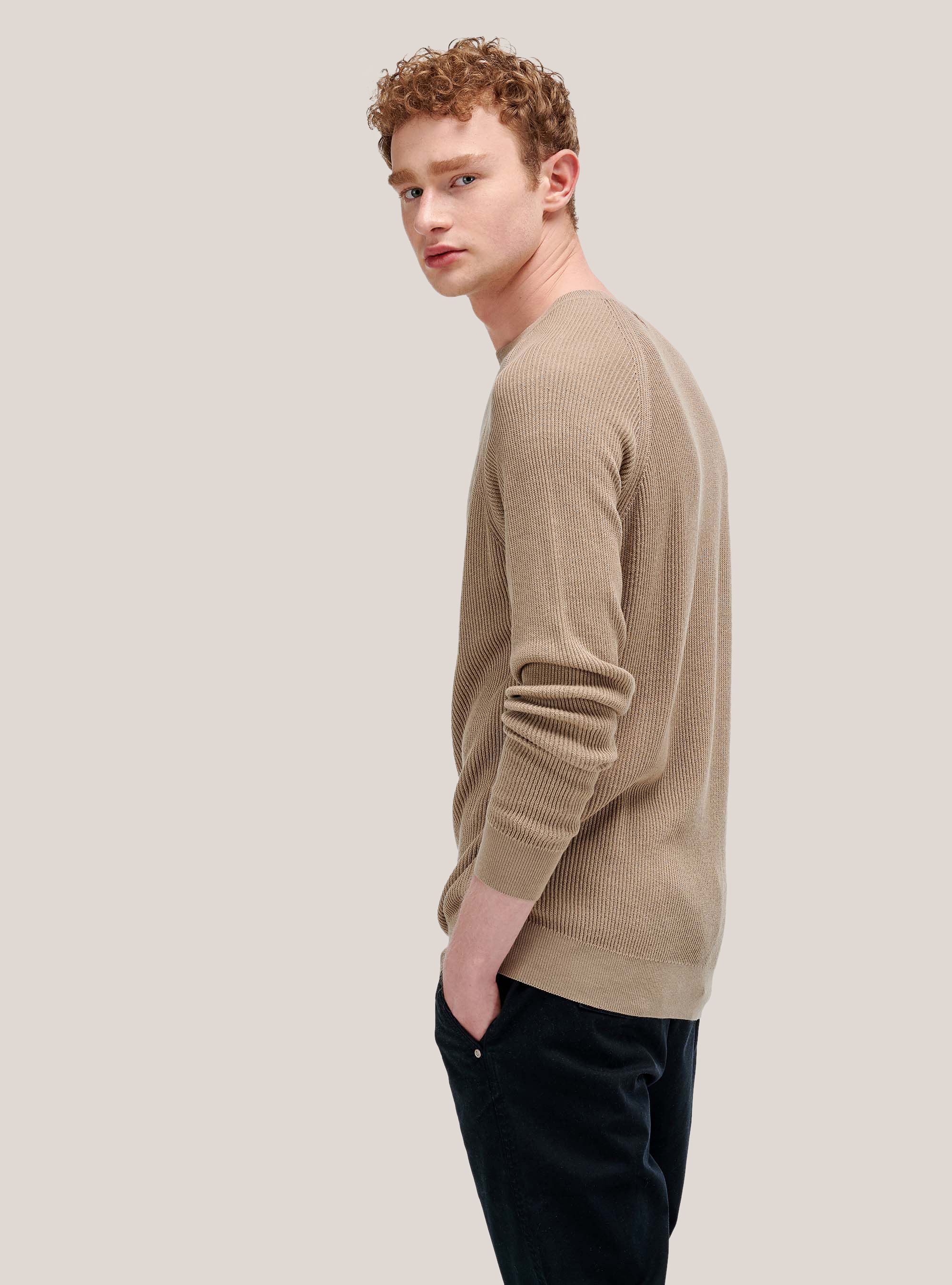 Pullover mit Rippchen, C5567 SAND