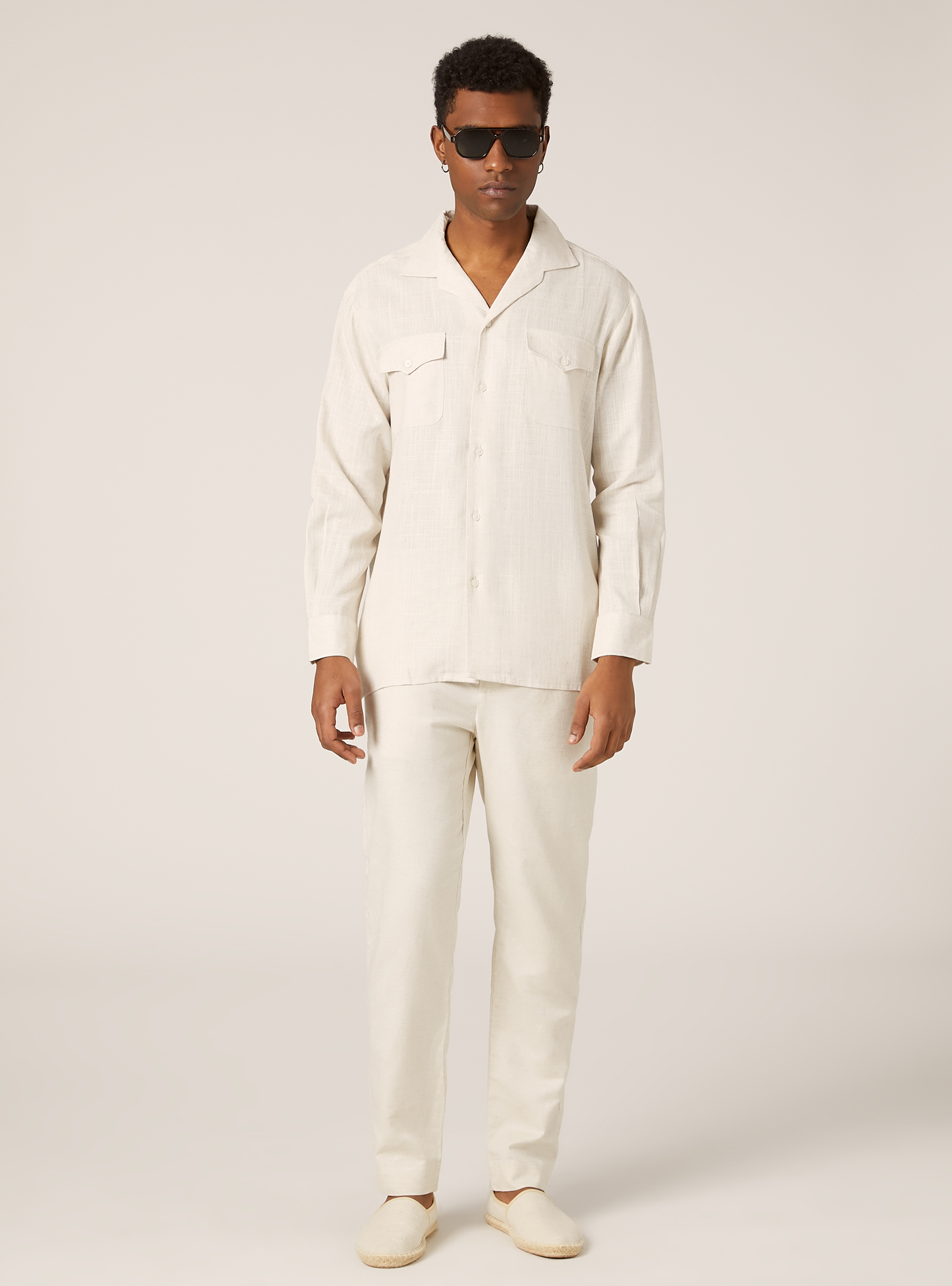 Linen-blend shirt with pockets, MBG3 BEIGE MEL LIGHT