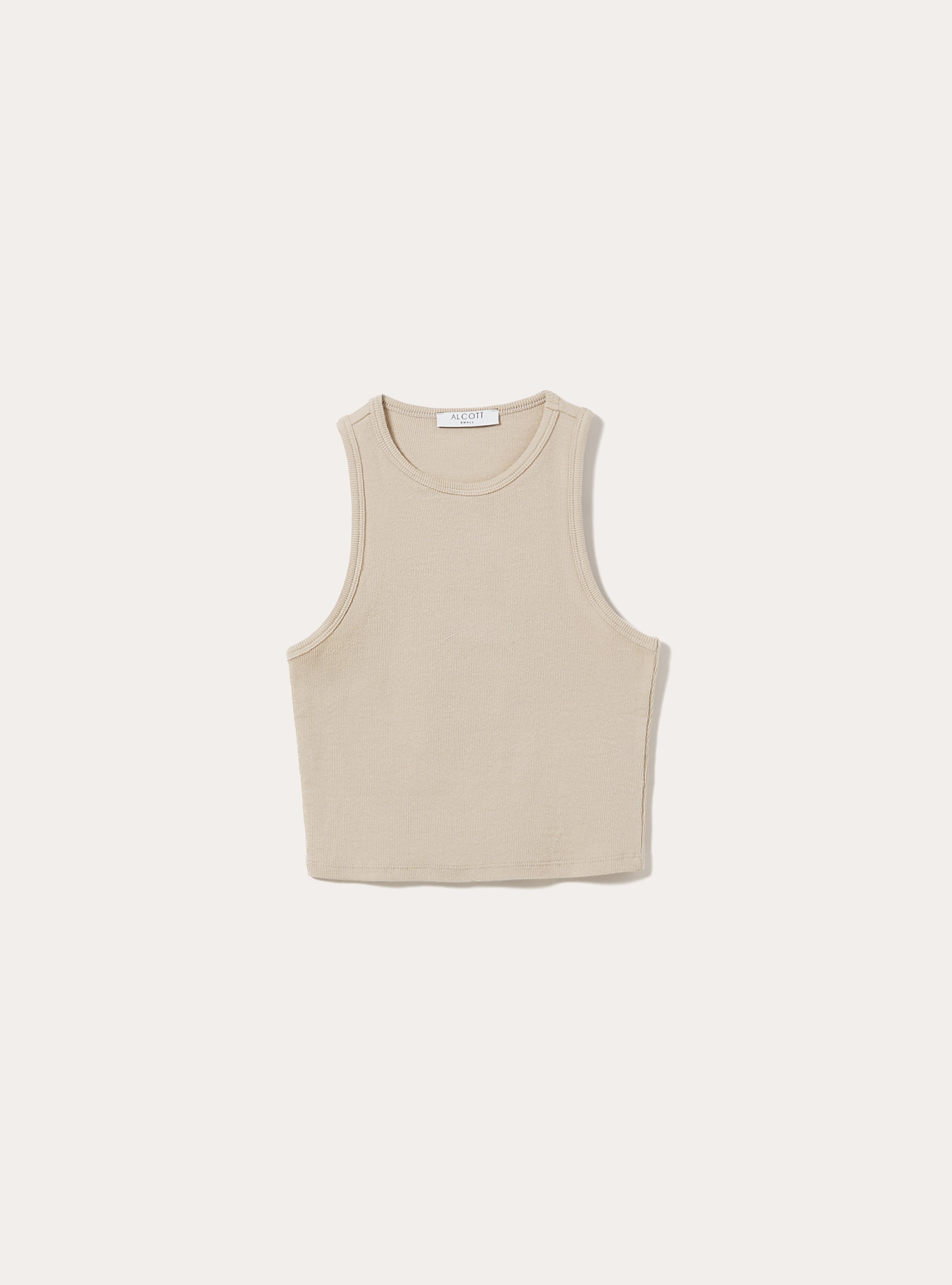 Cropped tank top in rib, BG2 BEIGE MEDIUM