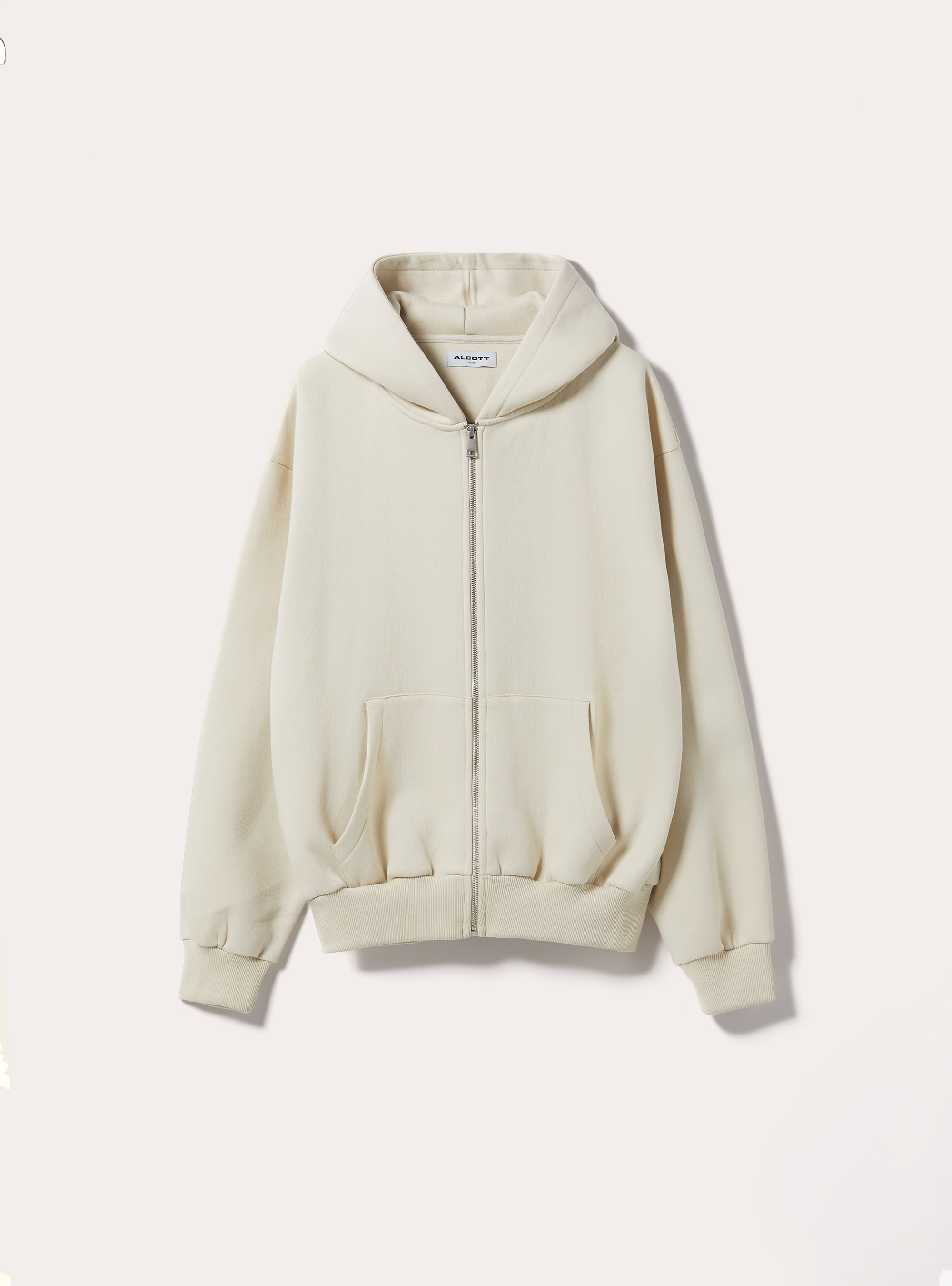 Felpa con zip e cappuccio boxy fit, CR3 CREAM LIGHT