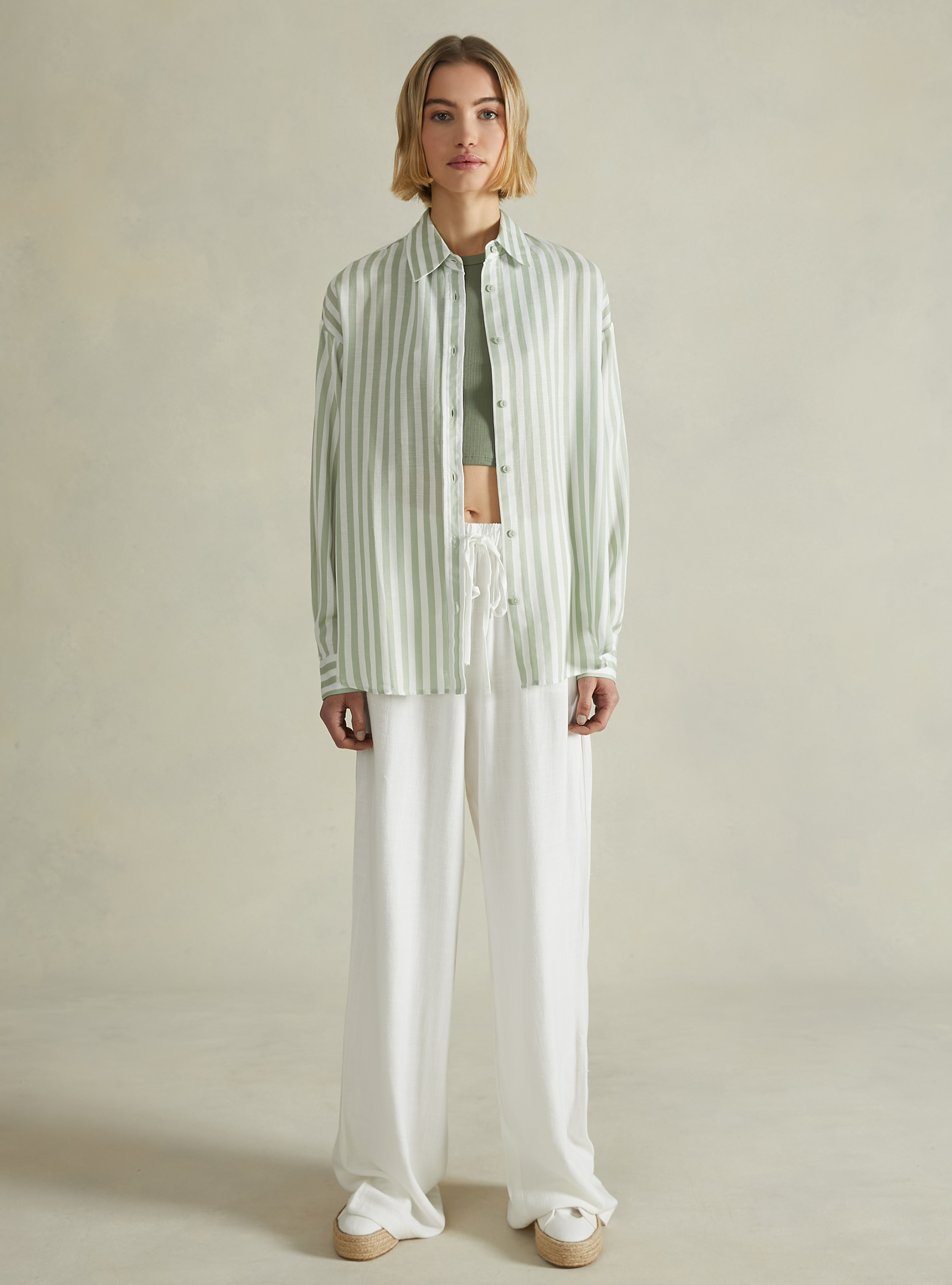 Camisa a rayas en mezcla de lino, KY3 KAKY LIGHT