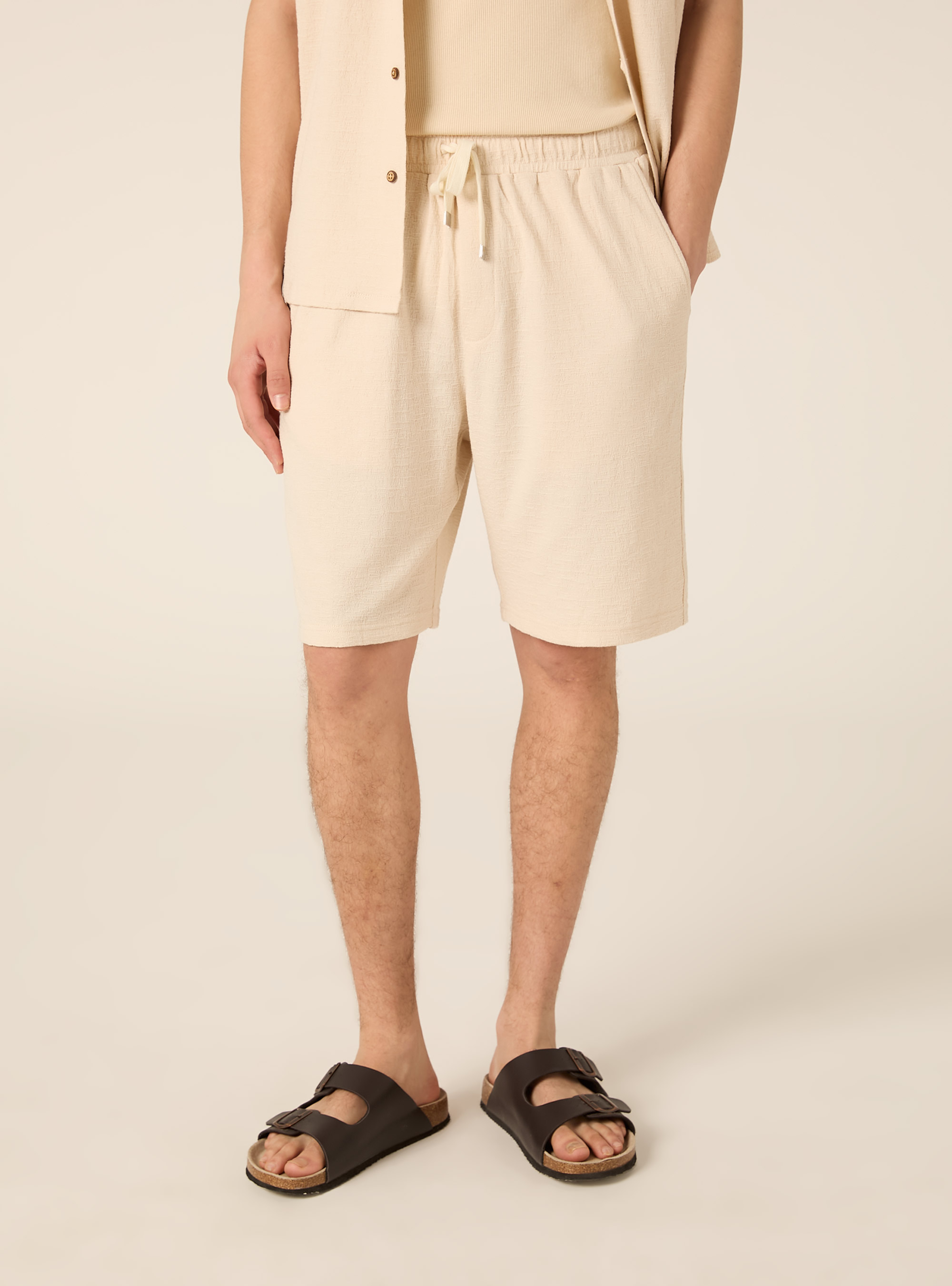 Bermuda in jersey texture regular fit, BG2 BEIGE MEDIUM