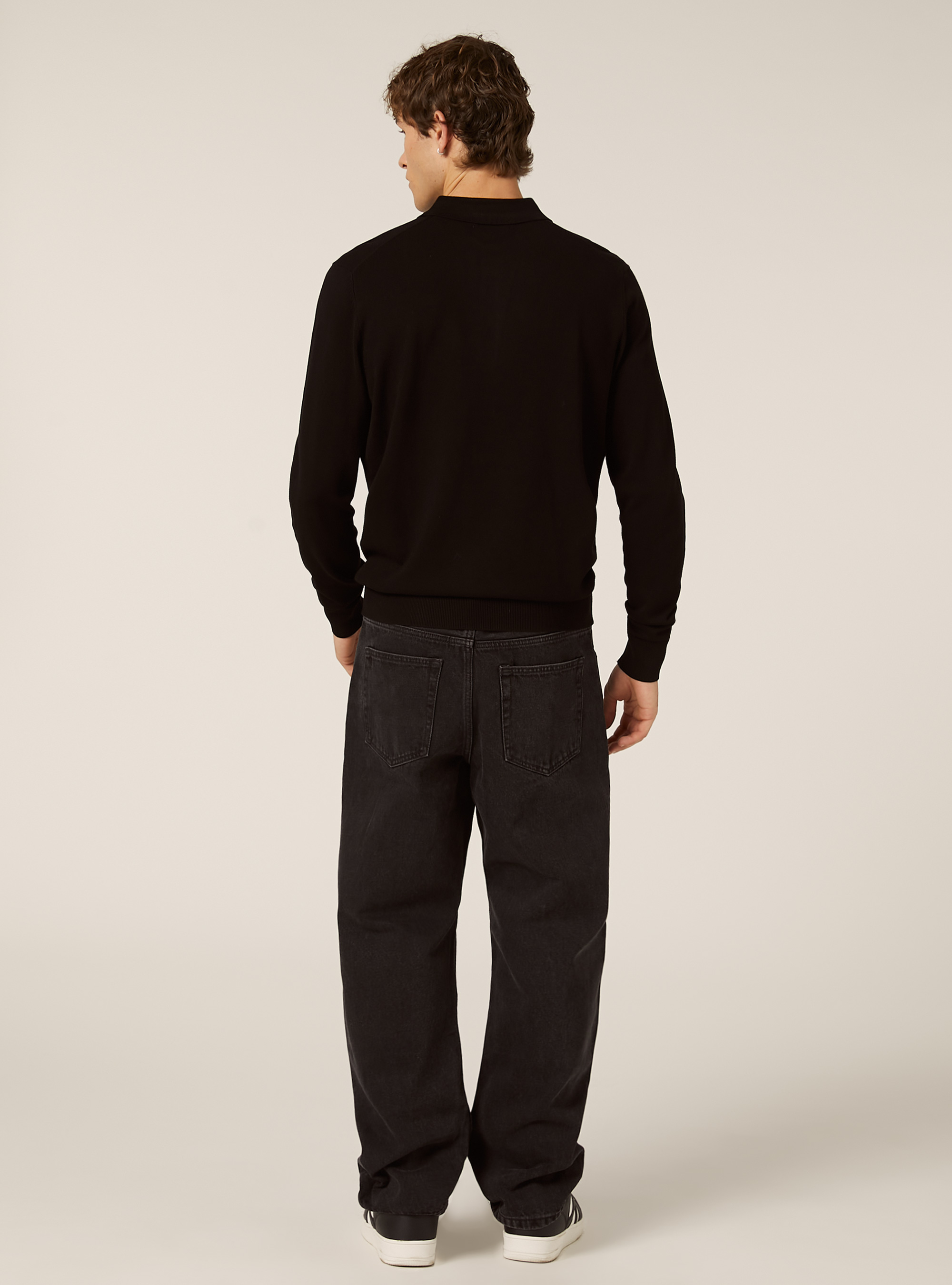 Polo de punto de manga larga, BK1 BLACK