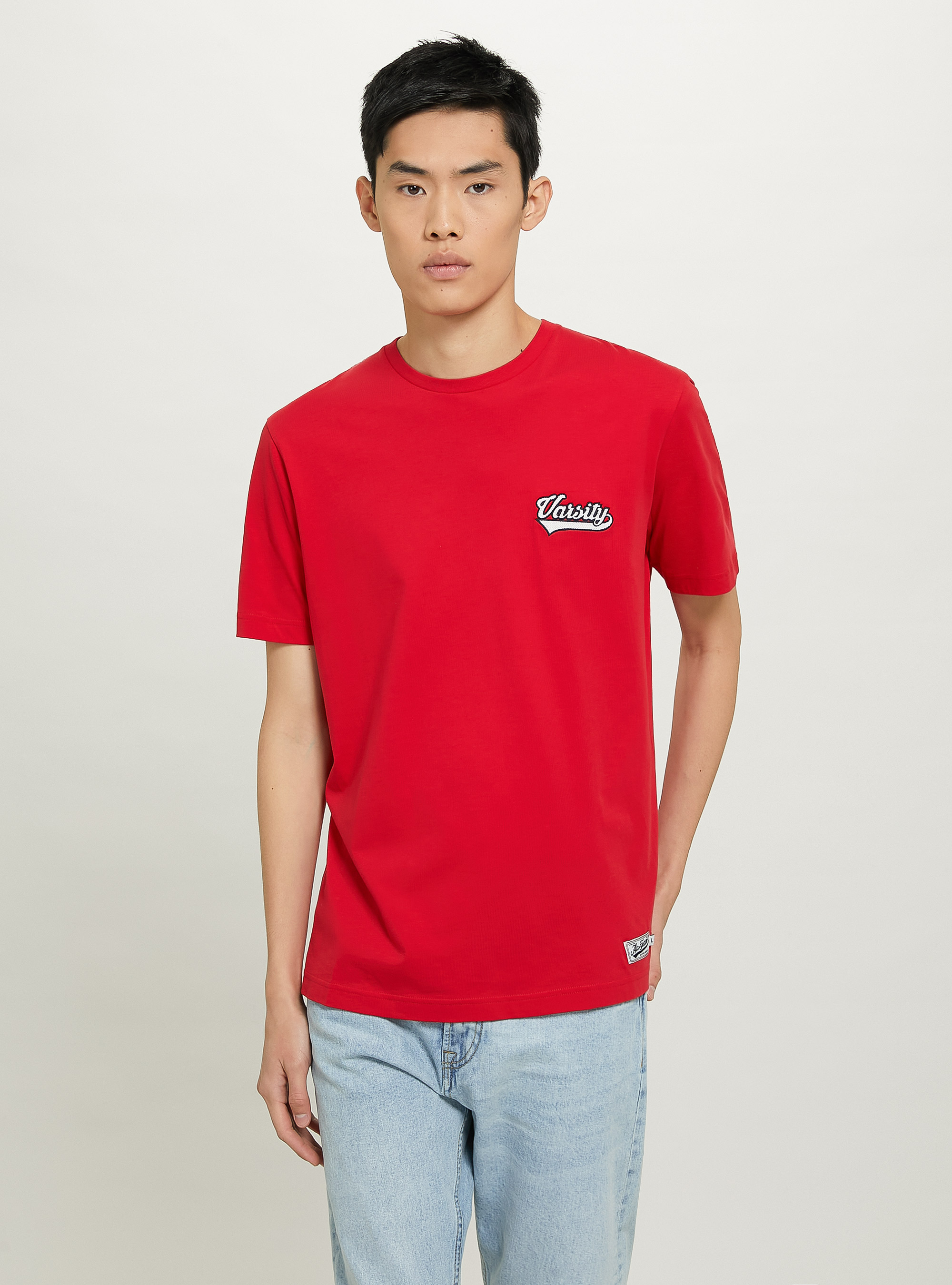 Maglietta in cotone con patch Varsity, C3376 RED
