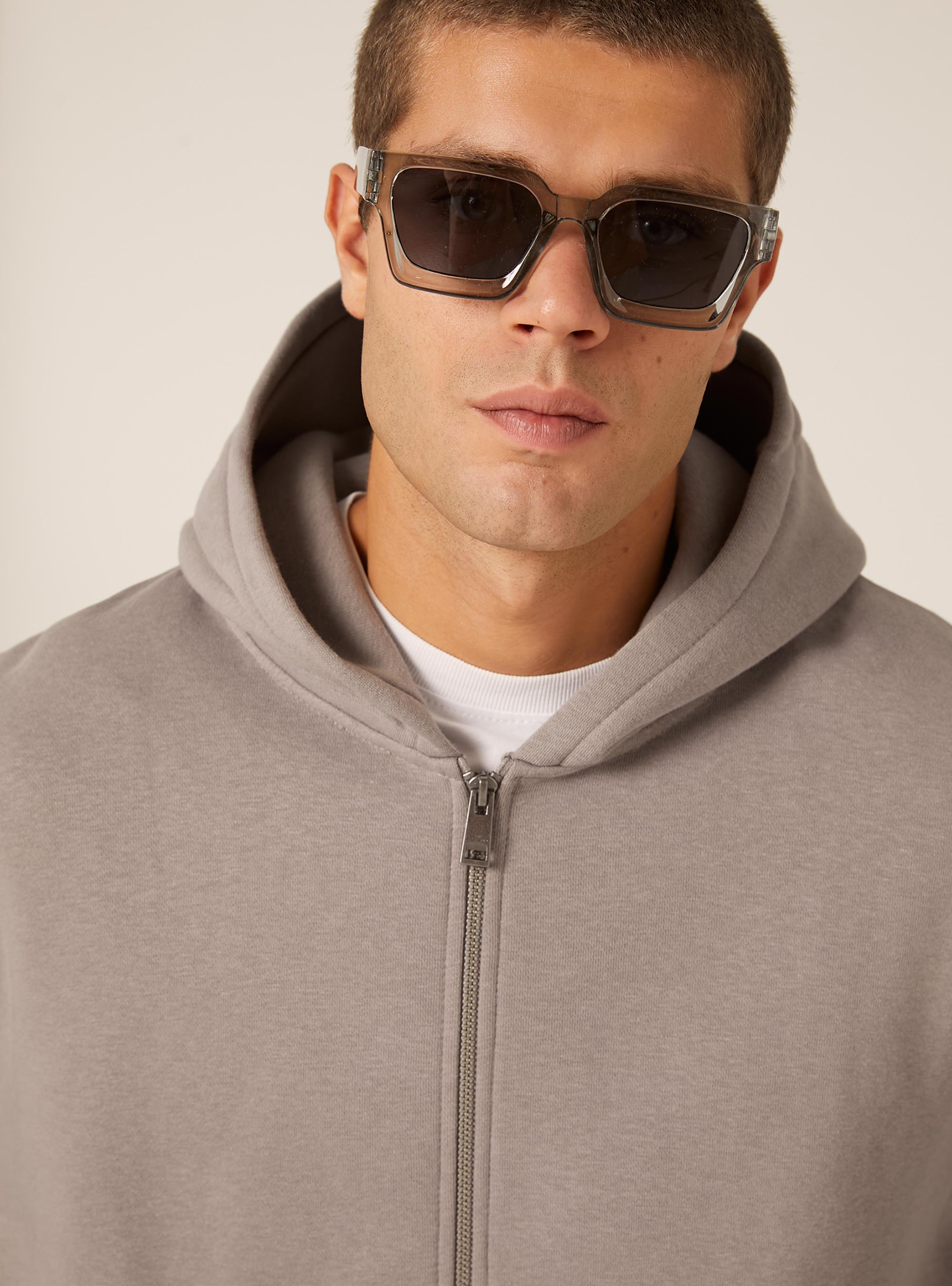 Boxy fit zip-up hoodie, GY2 GREY MEDIUM