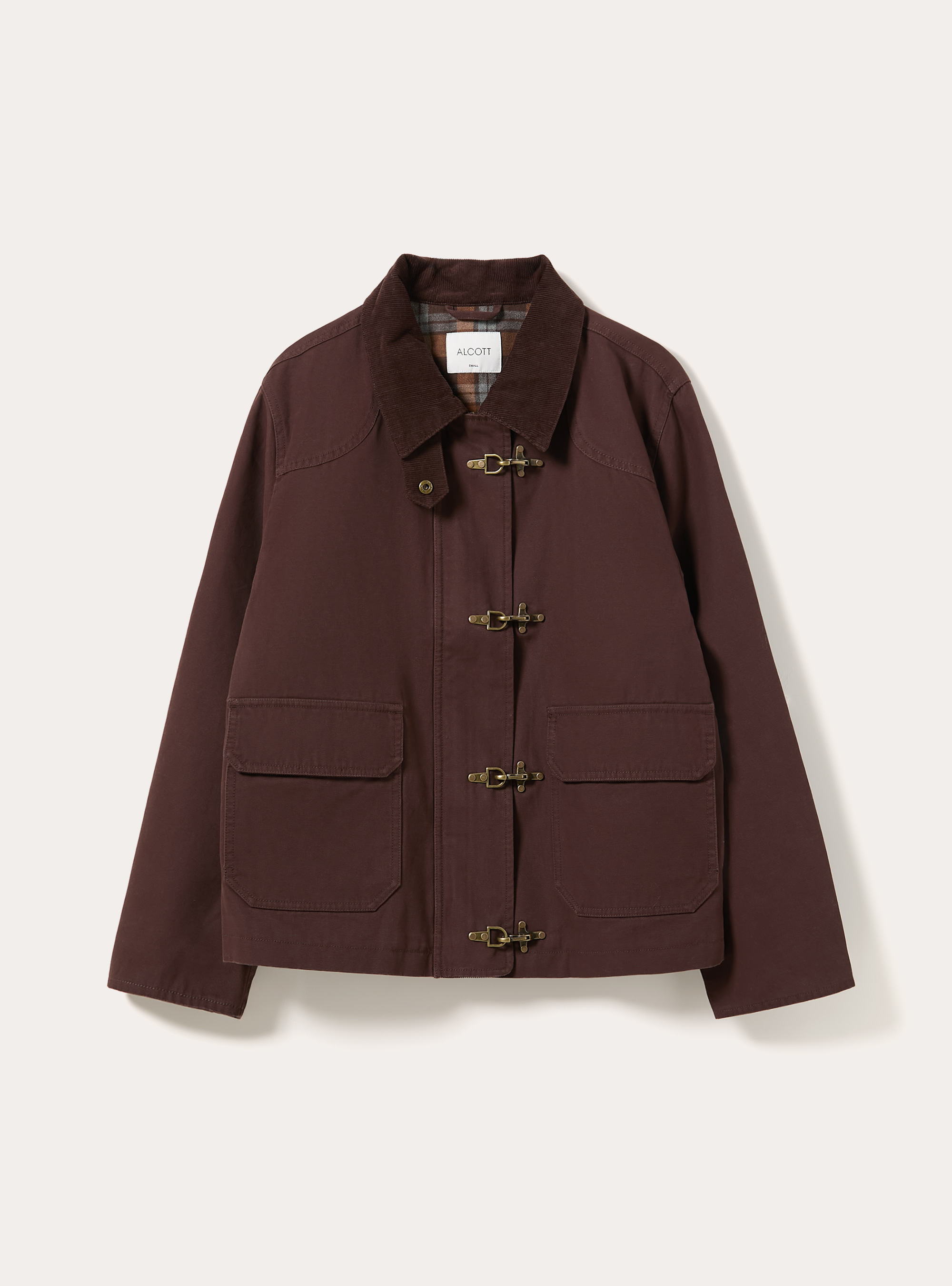 Chaqueta con cuello de pana y cierres de gancho, BR2 BROWN MEDIUM
