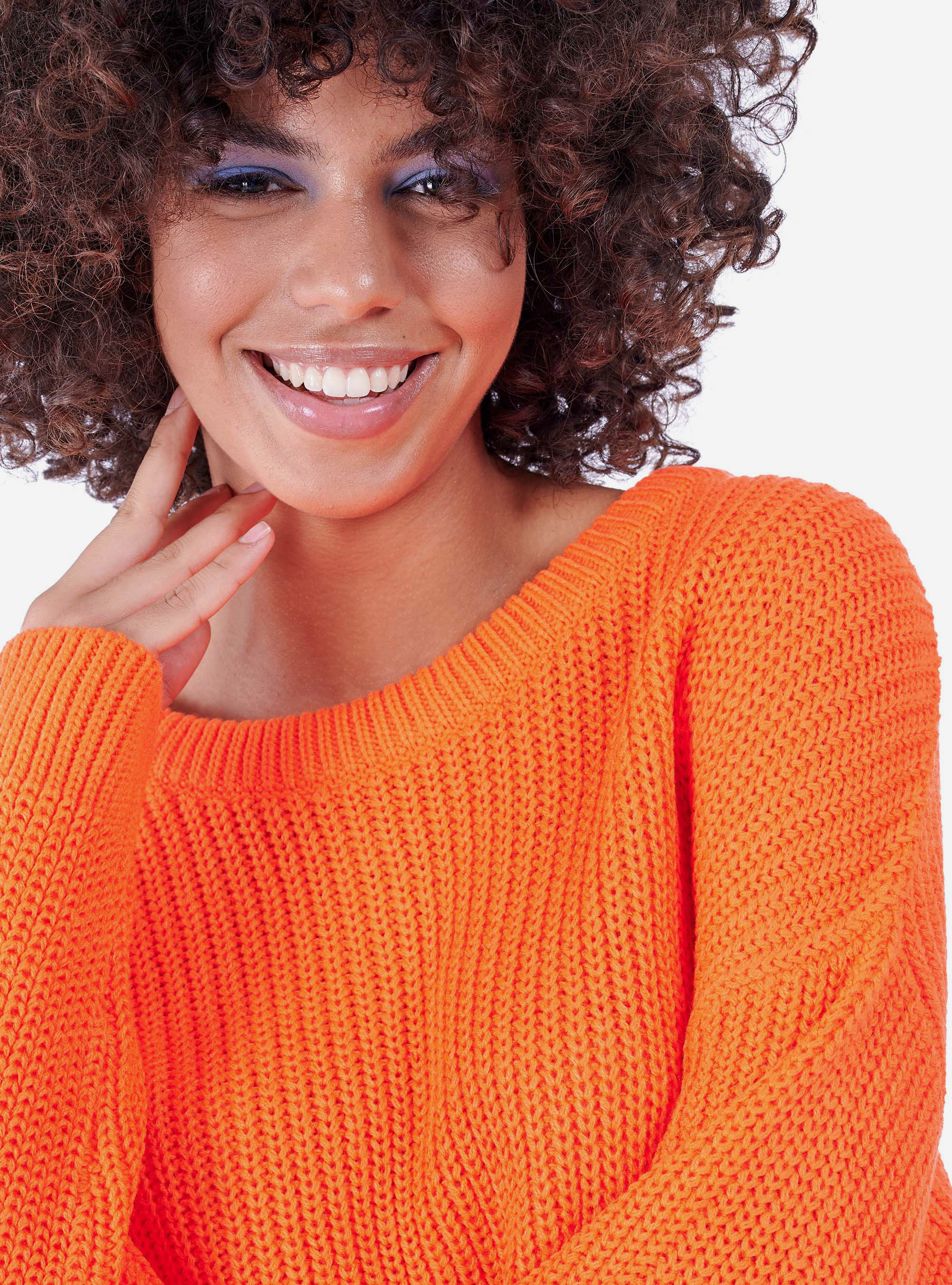 Jersey cuello redondo oversize, NARANJA FLUO