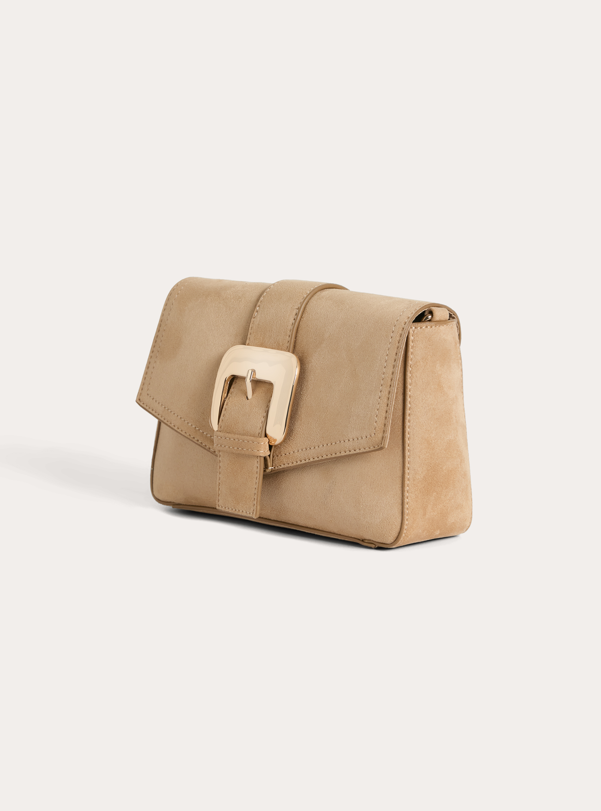 Borsa a tracolla con fibbia effetto suede, BG2 BEIGE MEDIUM