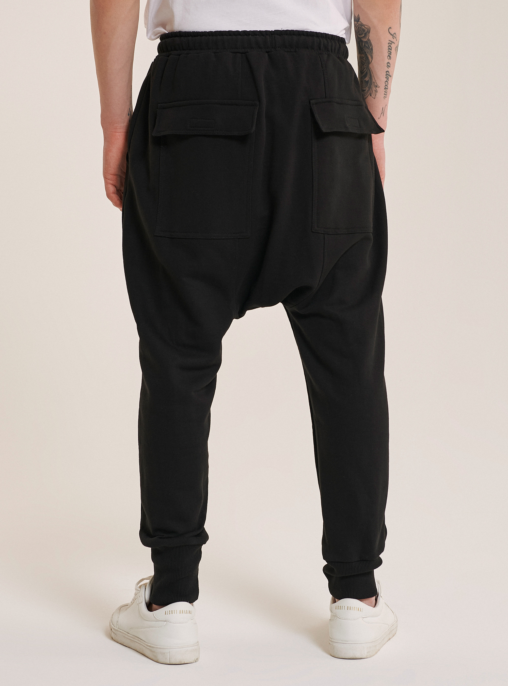 Basic fleece jogger with low crotch, BLACK