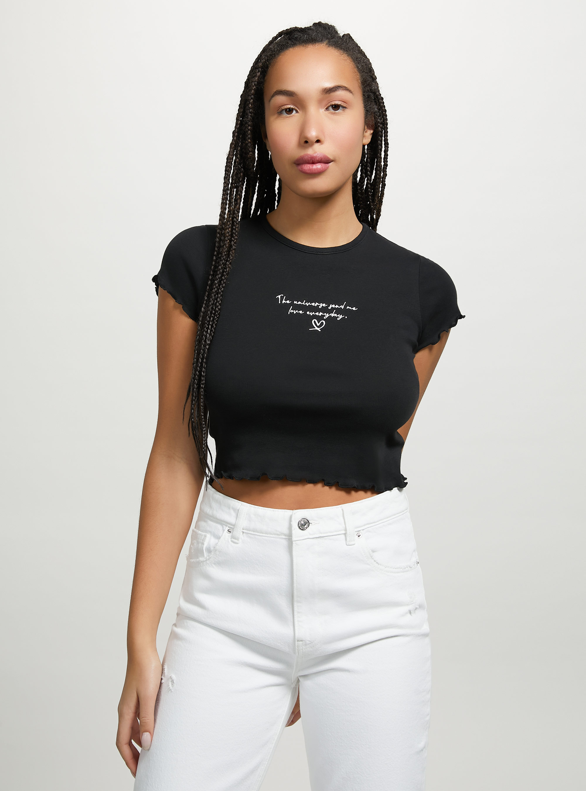 Cotton T-shirt with embroidery, BLACK
