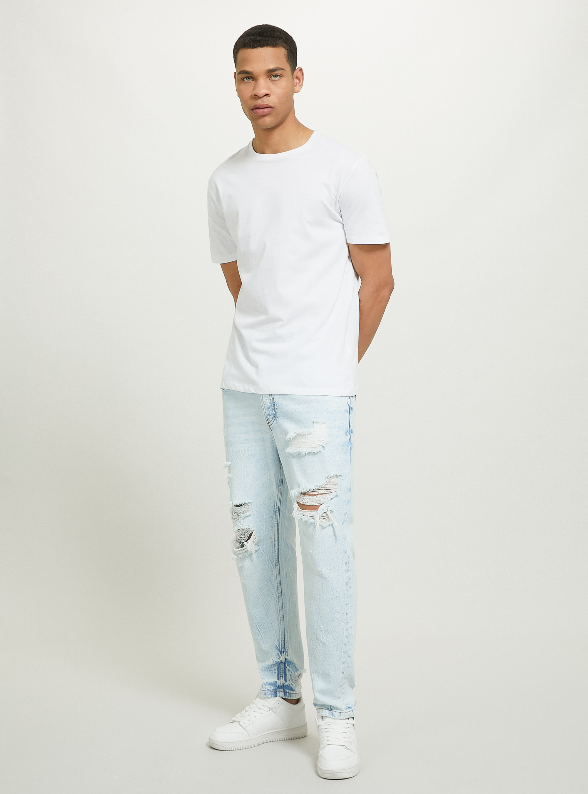 Slim fit jeans with rips, D007 LIGHT AZURE