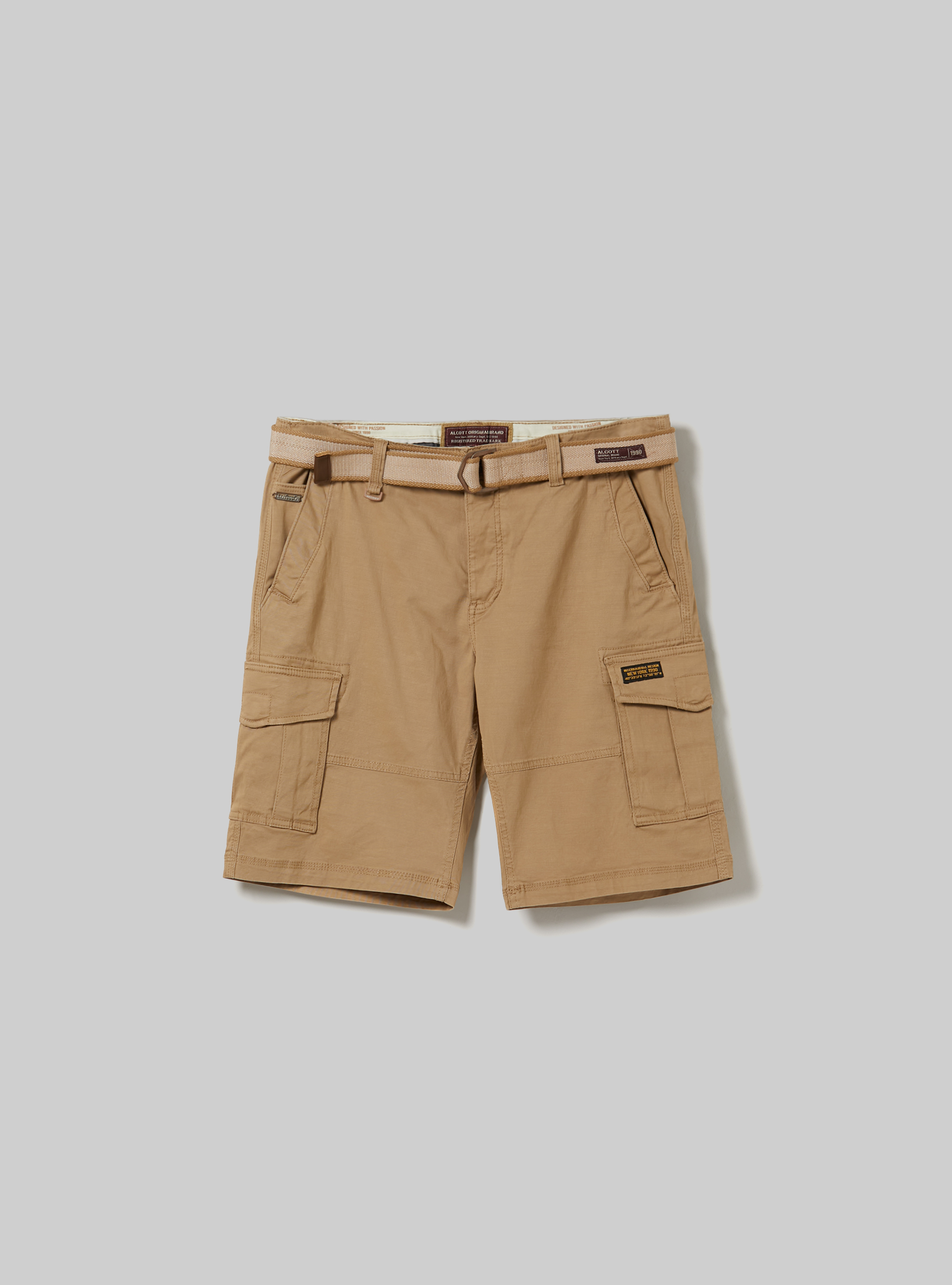 Cotton cargo bermuda with canvas belt, BG2 BEIGE MEDIUM
