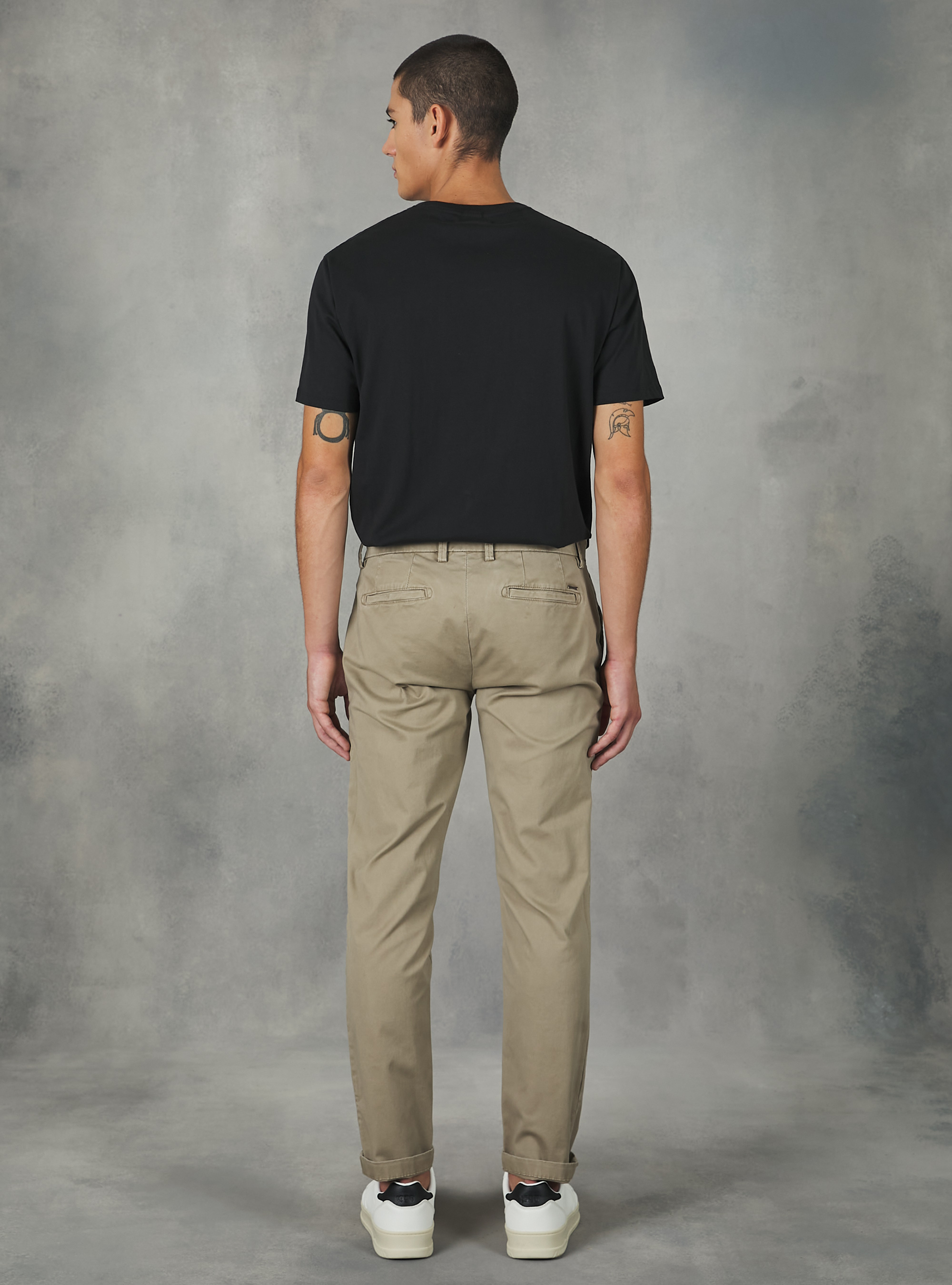 Stretch cotton twill chinos, BG1 BEIGE DARK