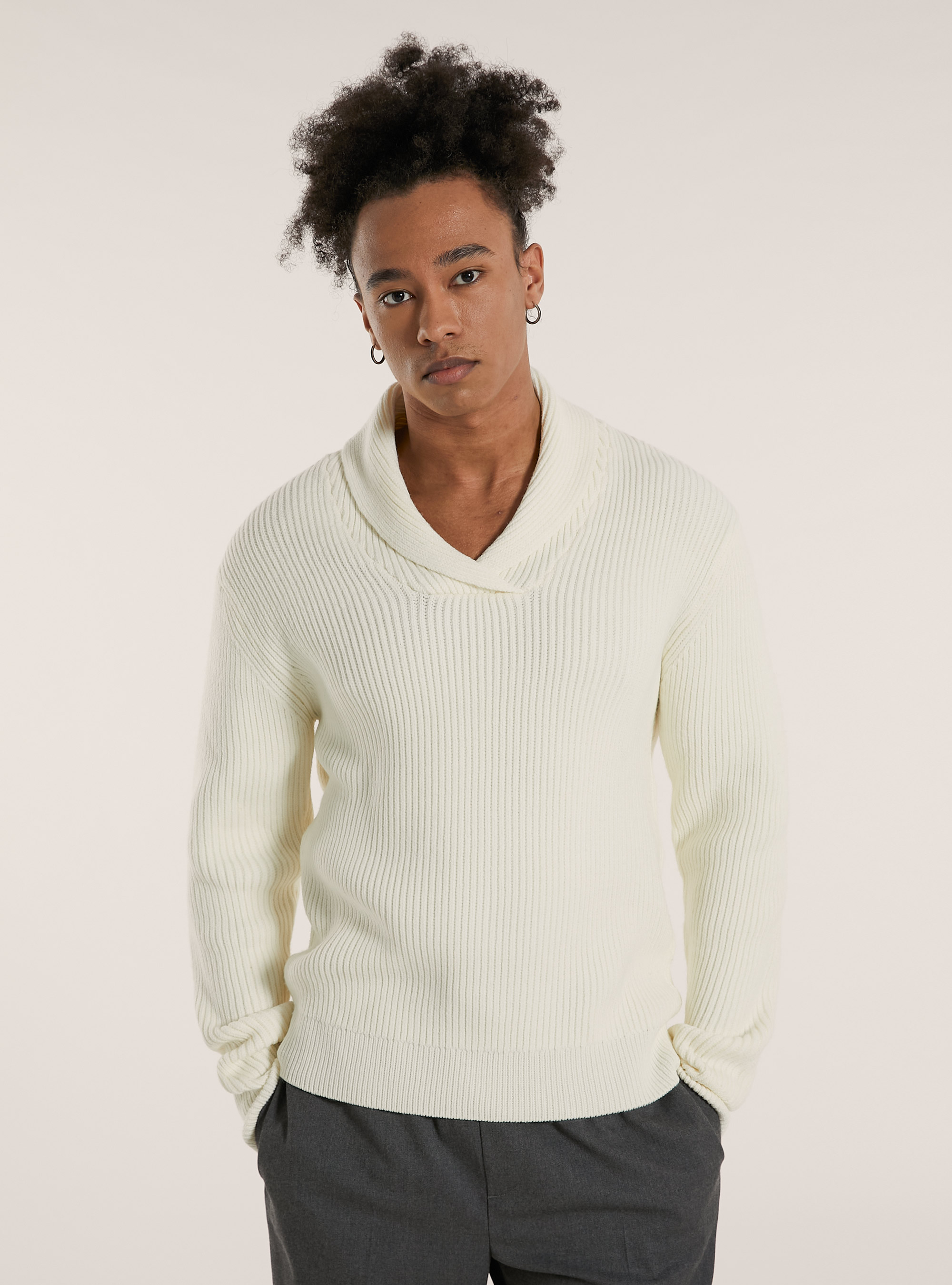 Soft ribbed pullover with raised collar, WH2 WHITE