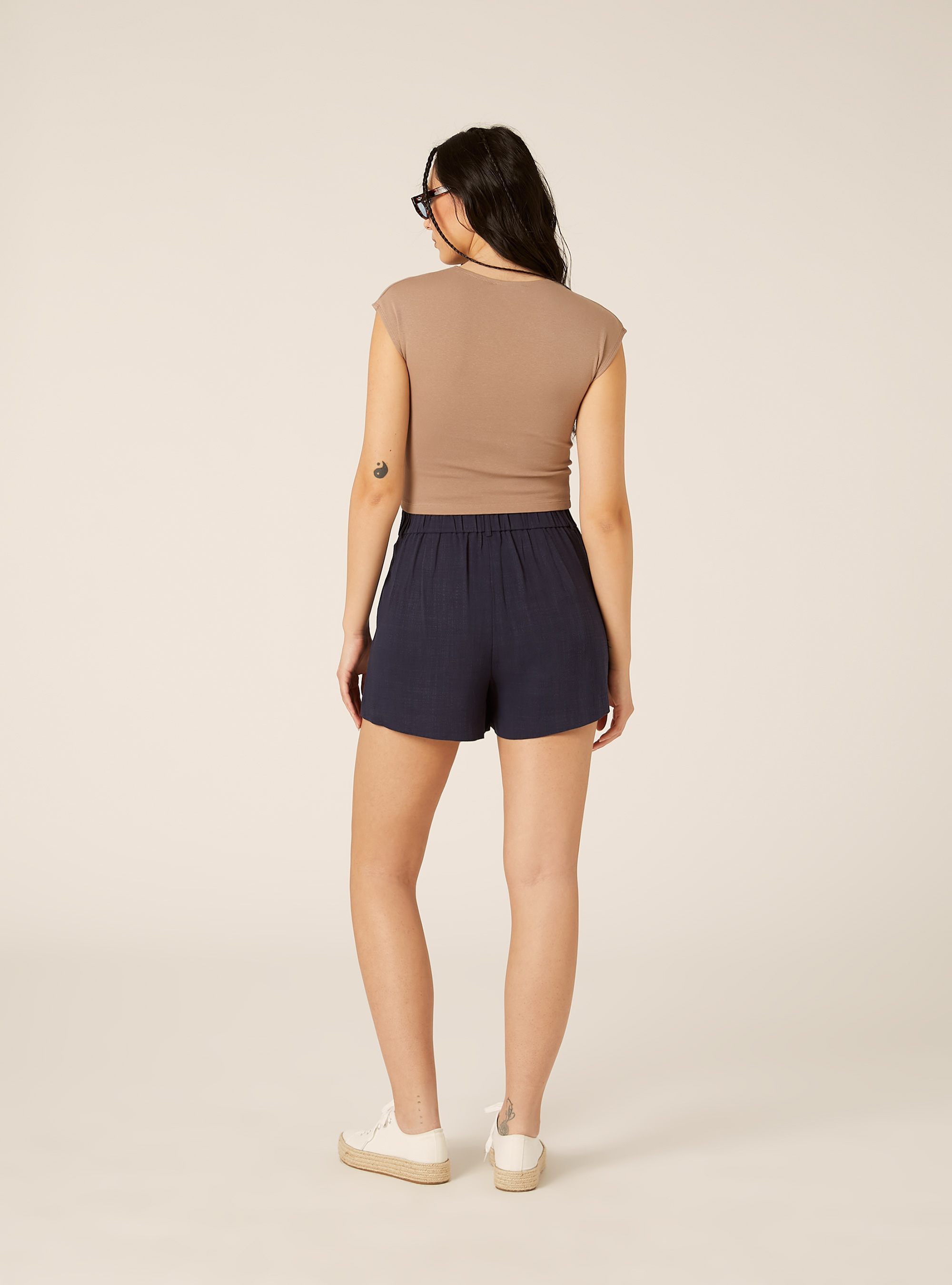 T-shirt crop con con maniche ad aletta, BR3 BROWN LIGHT