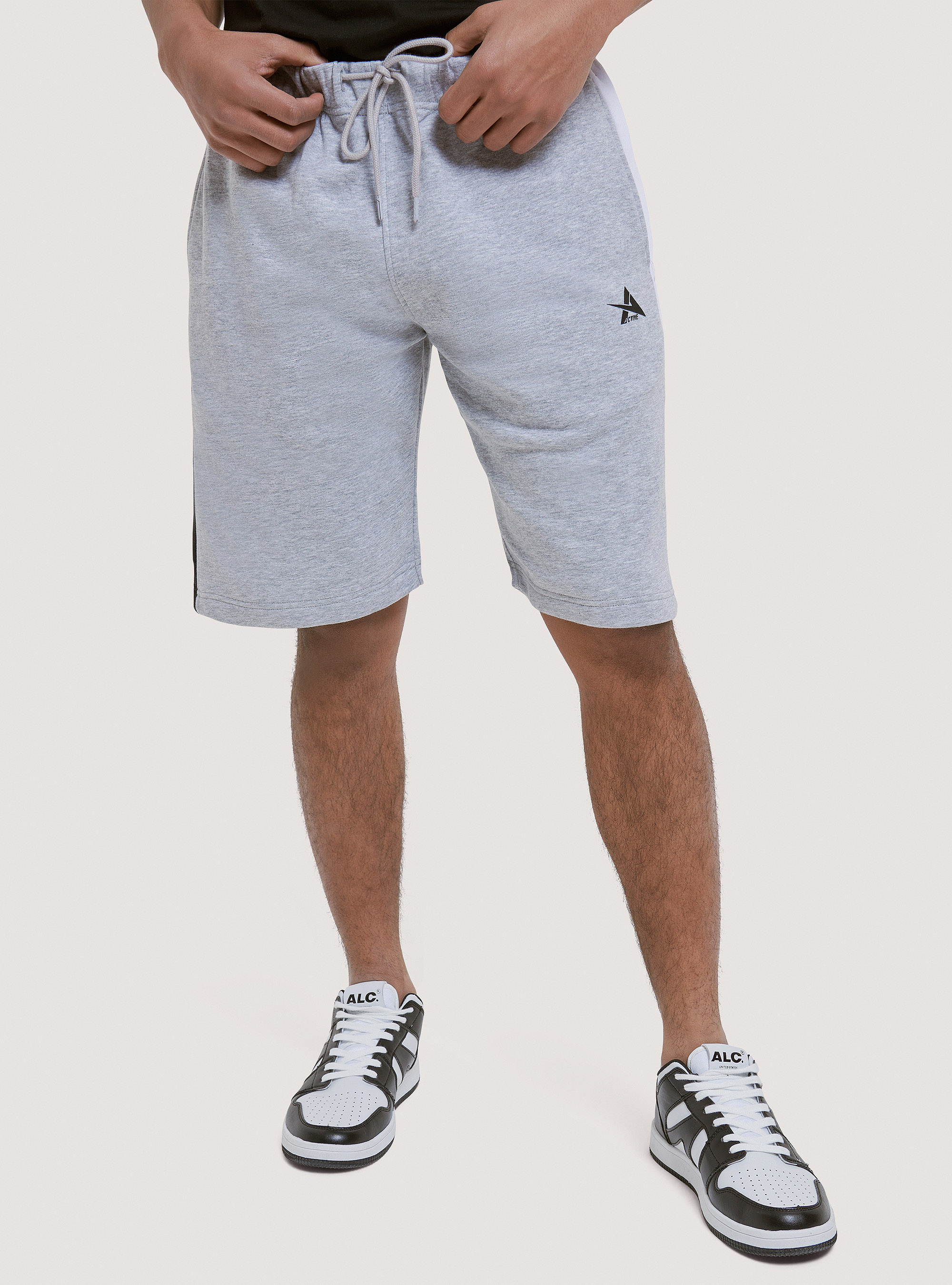 Pantalon de surv&ecirc;tement court en coton avec imprim&eacute;, C143 LIGHT GREY M