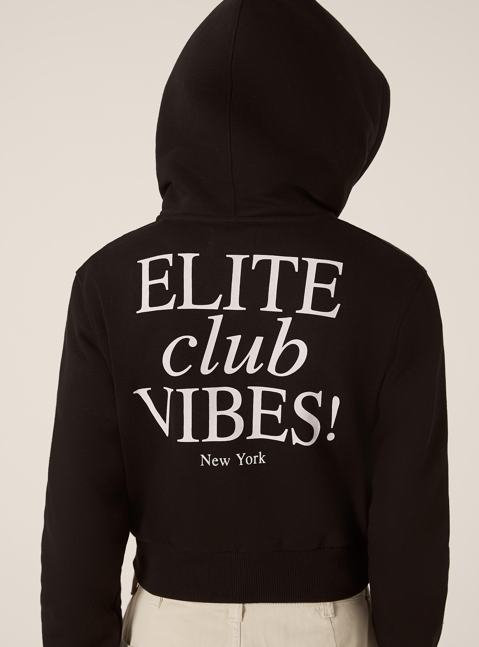 Cropped sweatshirt with zip and print, BK1 BLACK