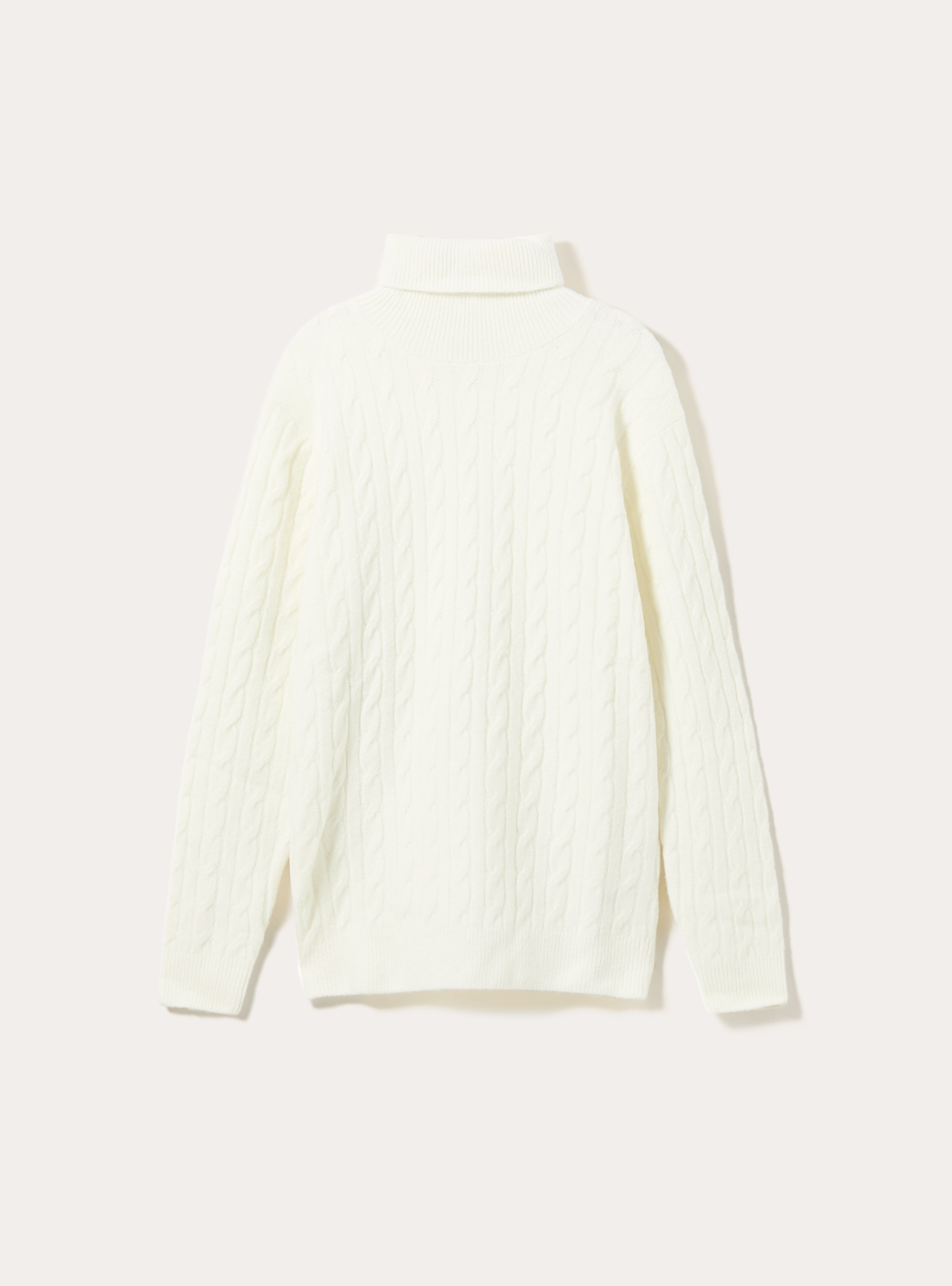 High-neck pullover with cable knit, WH2 WHITE