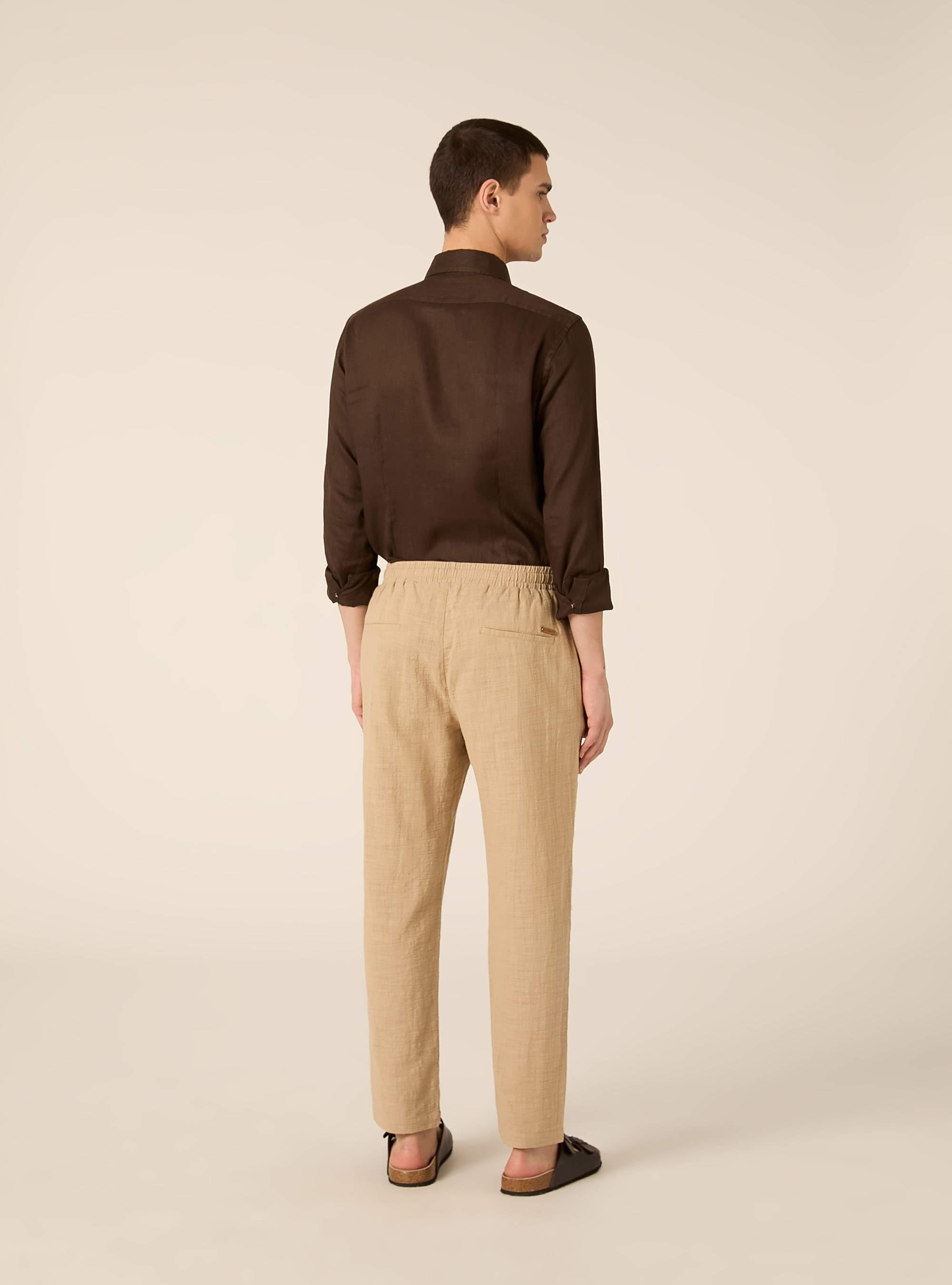 Pantaloni in cotone con laccio in vita, BG2 BEIGE MEDIUM