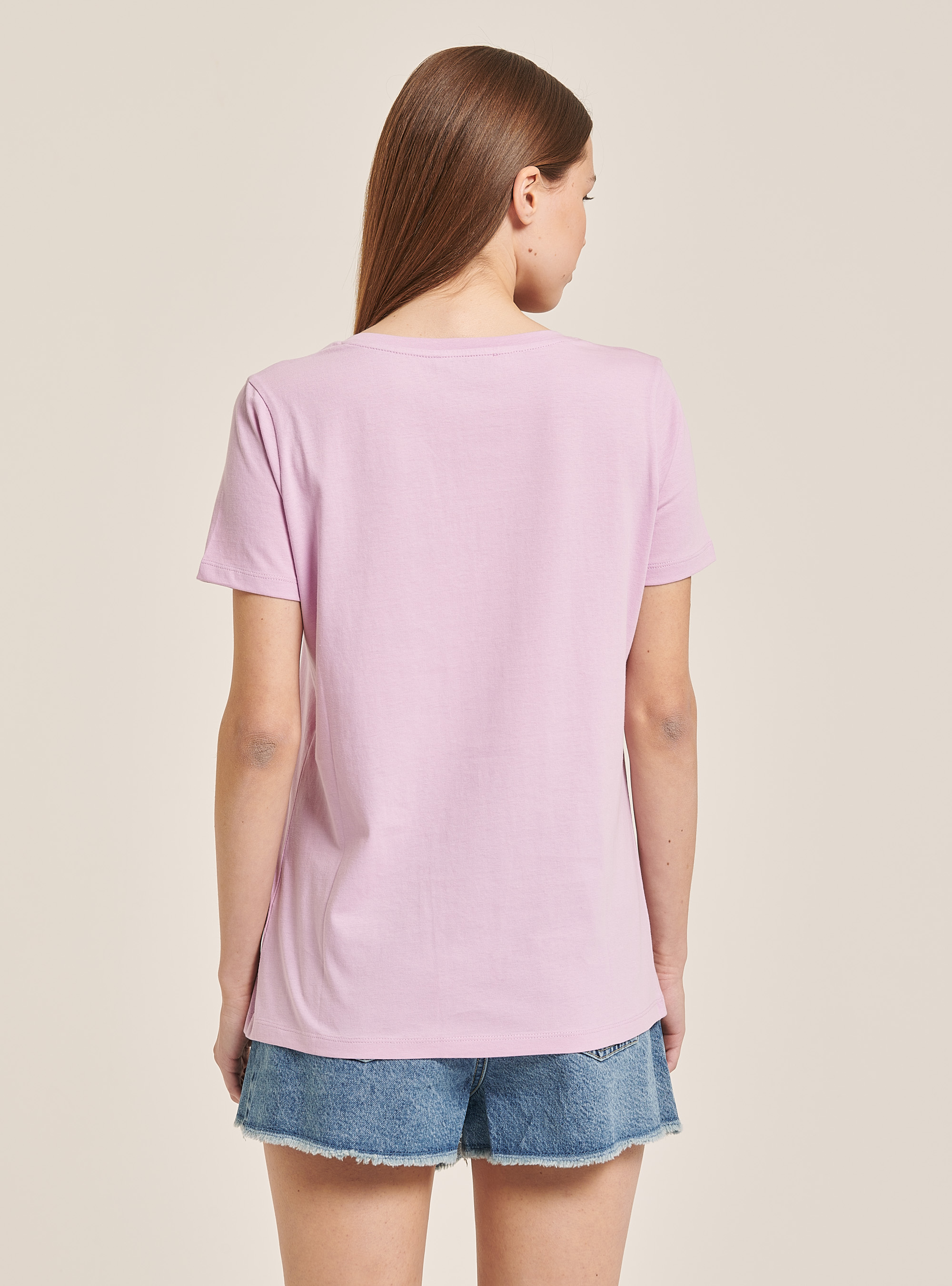 V-neck T-shirt in cotton, C3303 LILLAC