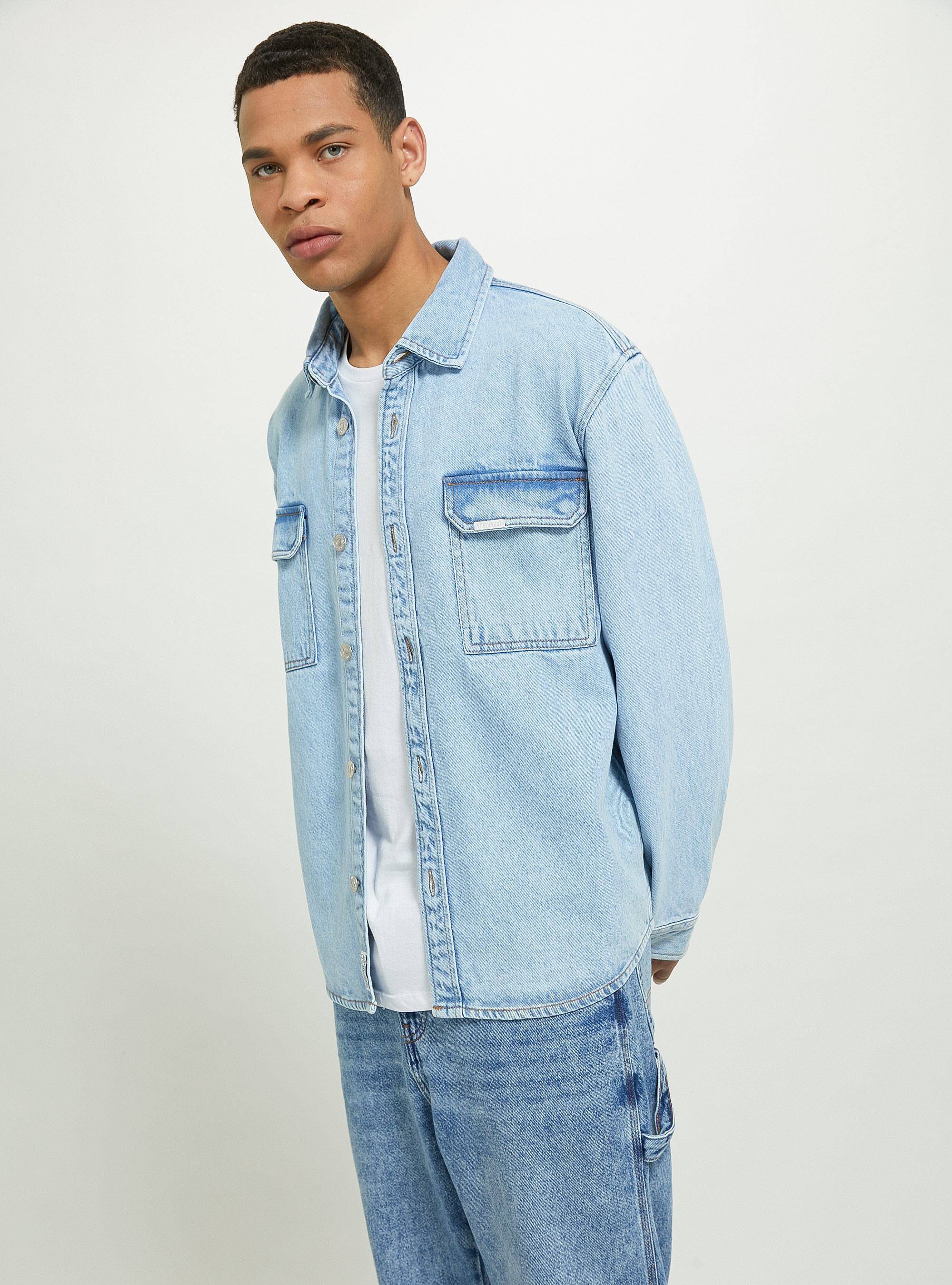 Oversize denim shirt with large pockets, D006 AZURE