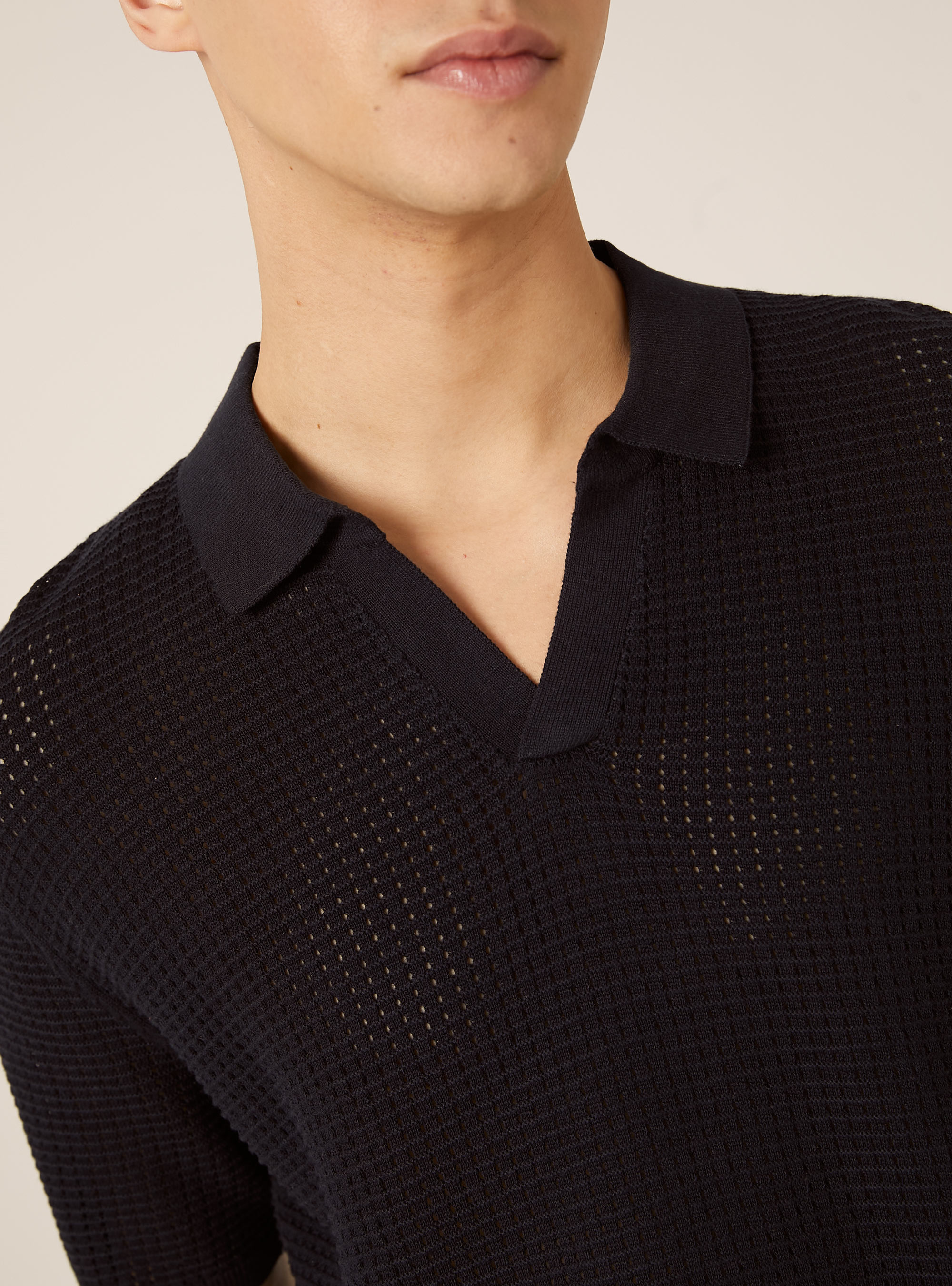 Polo-Shirt aus durchbrochenem Strick, NA2 NAVY MEDIUM