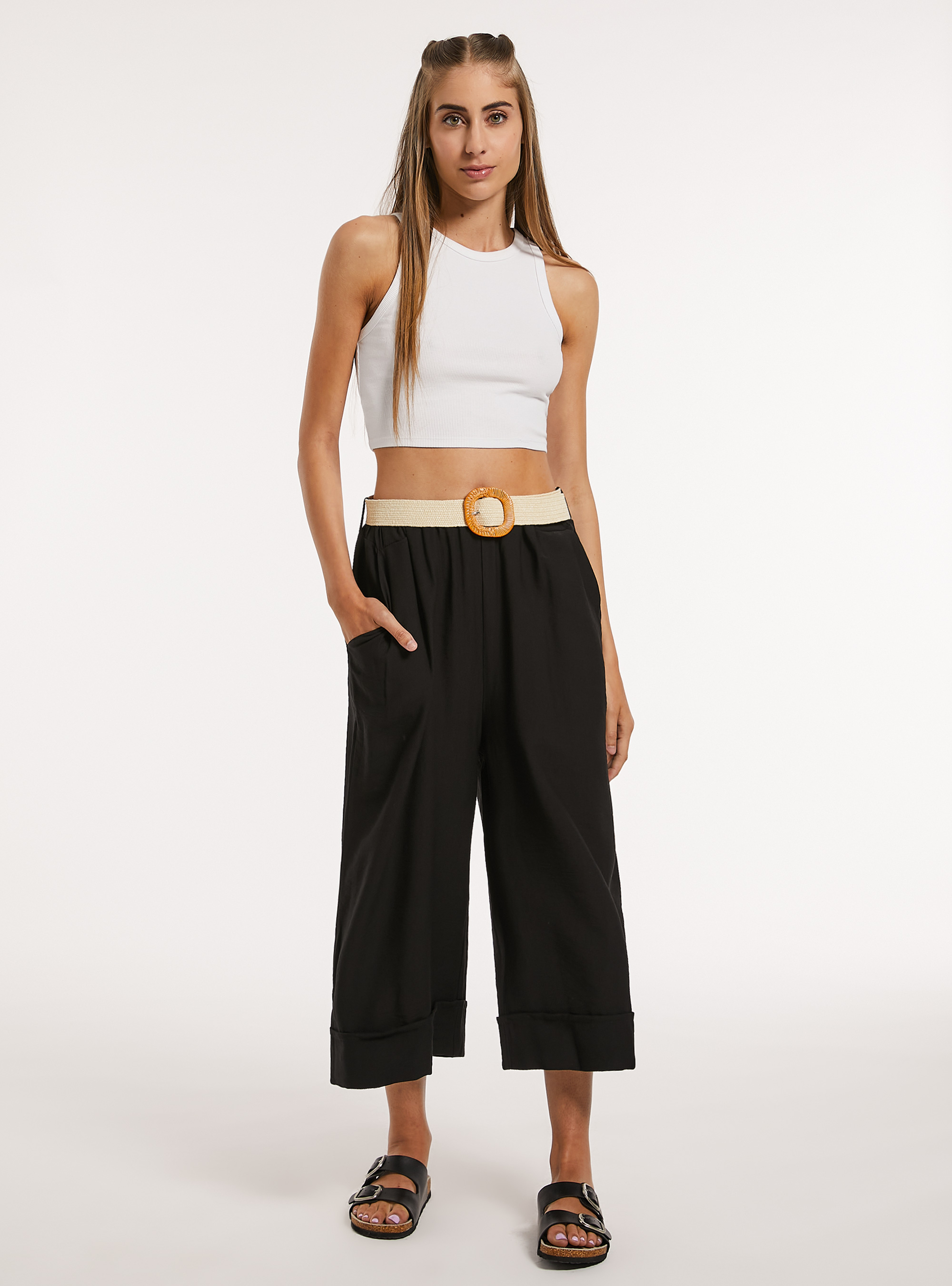 Lightweight trousers with belt, BK1 BLACK