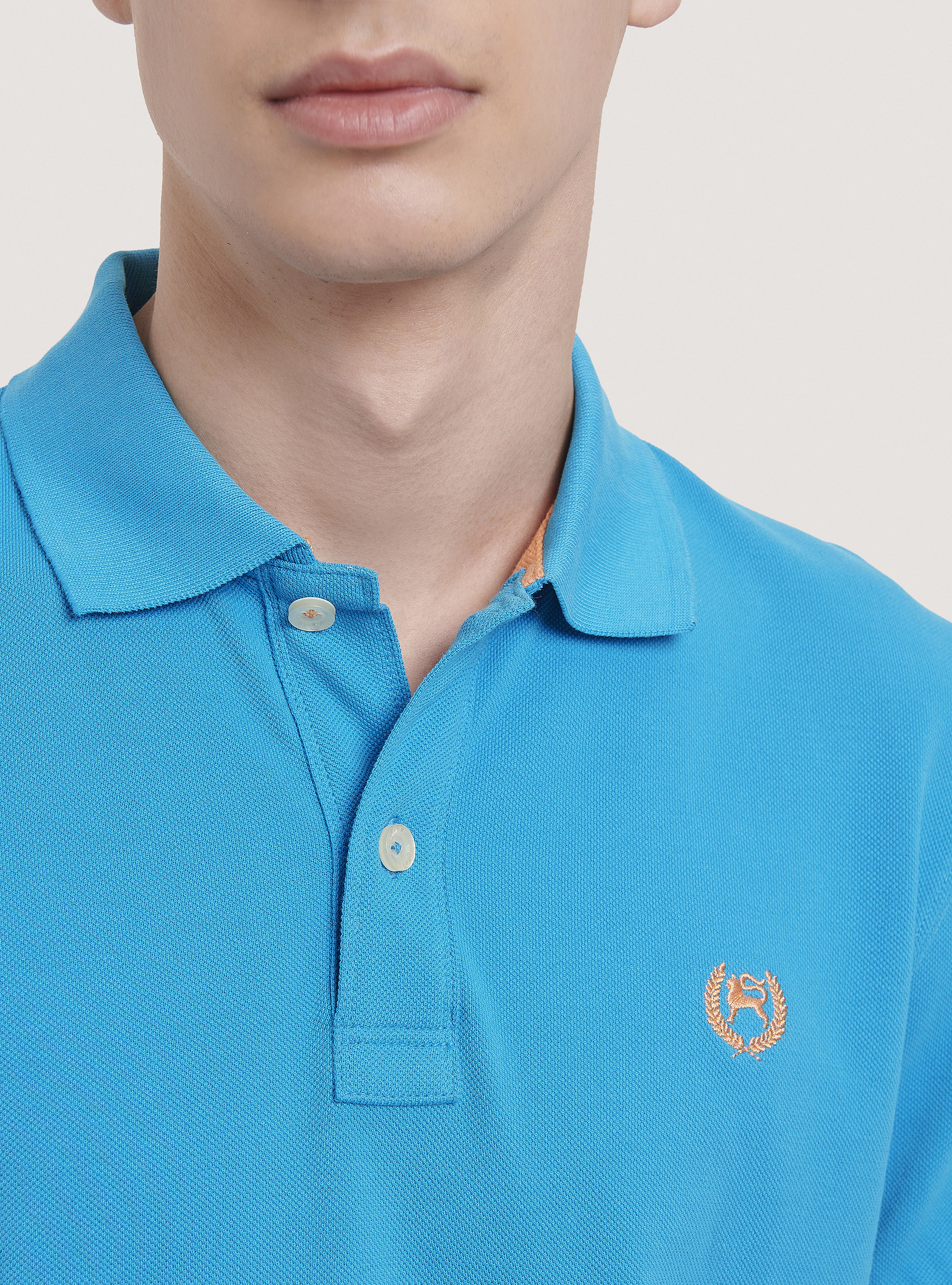 Cotton pique polo shirt with embroidery, C2330 AZZURRE
