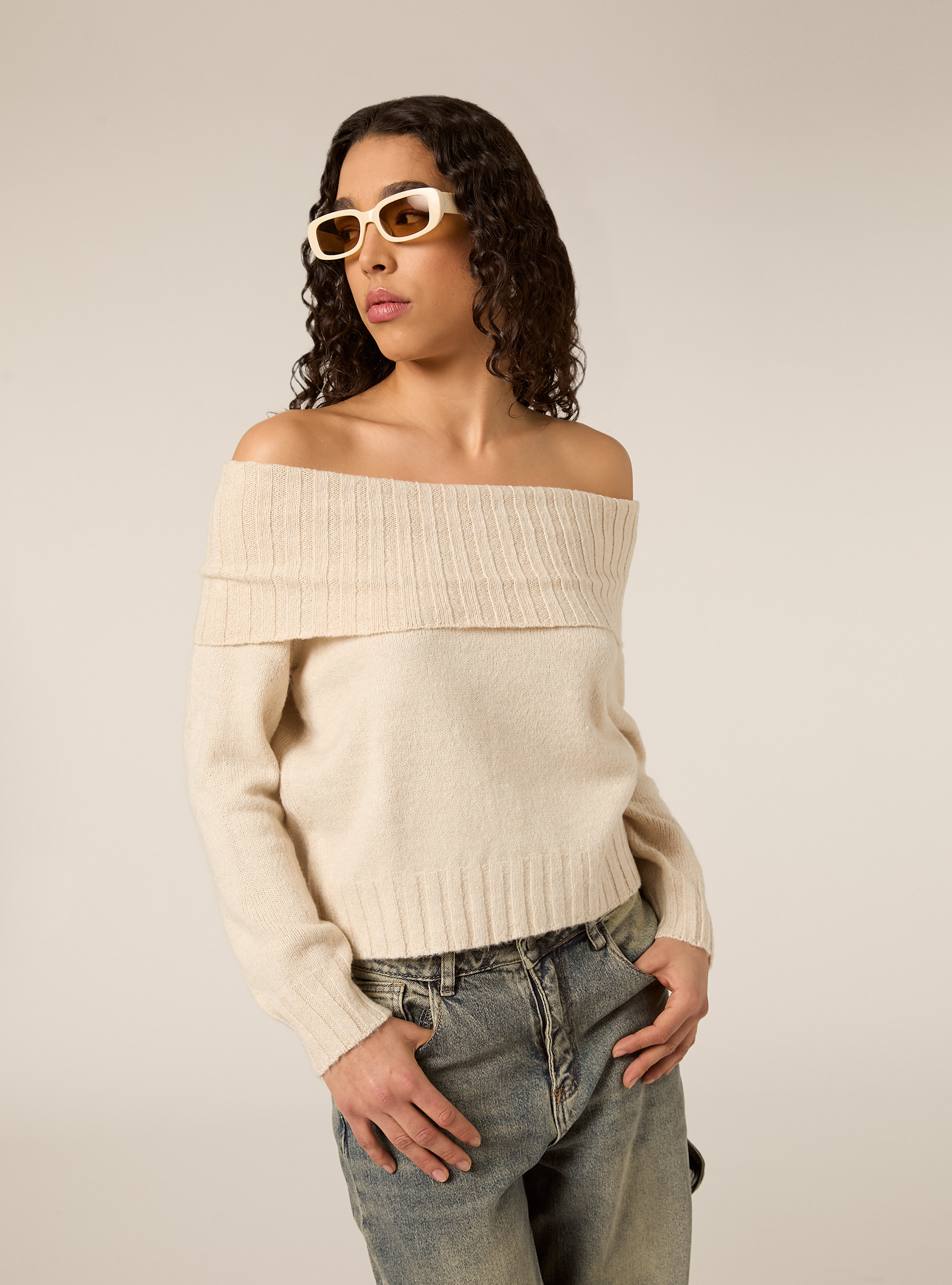 Maglia con spalle scoperte bardot, CR2 CREAM MEDIUM