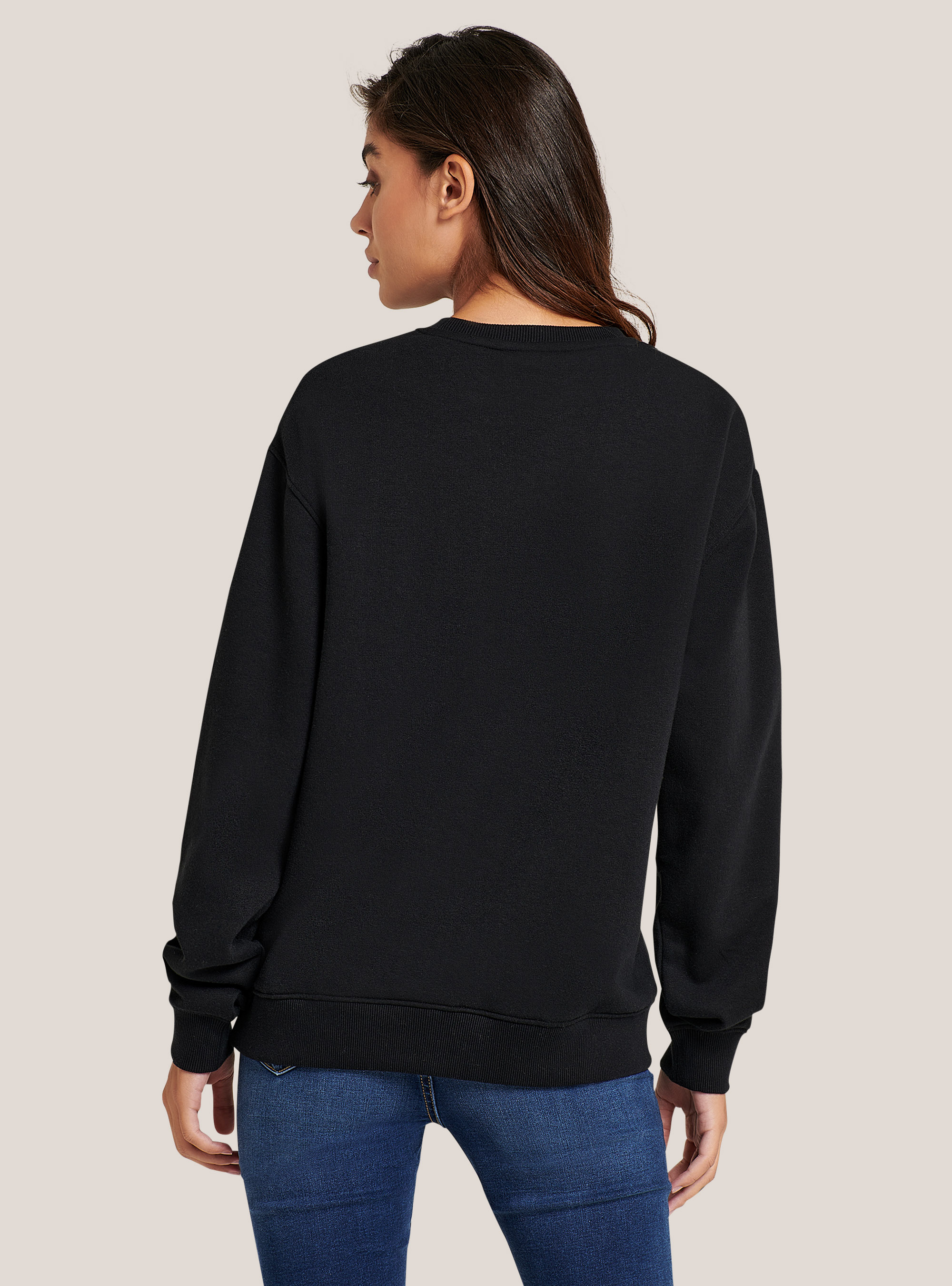 Basic round-neck cotton sweatshirt, BLACK